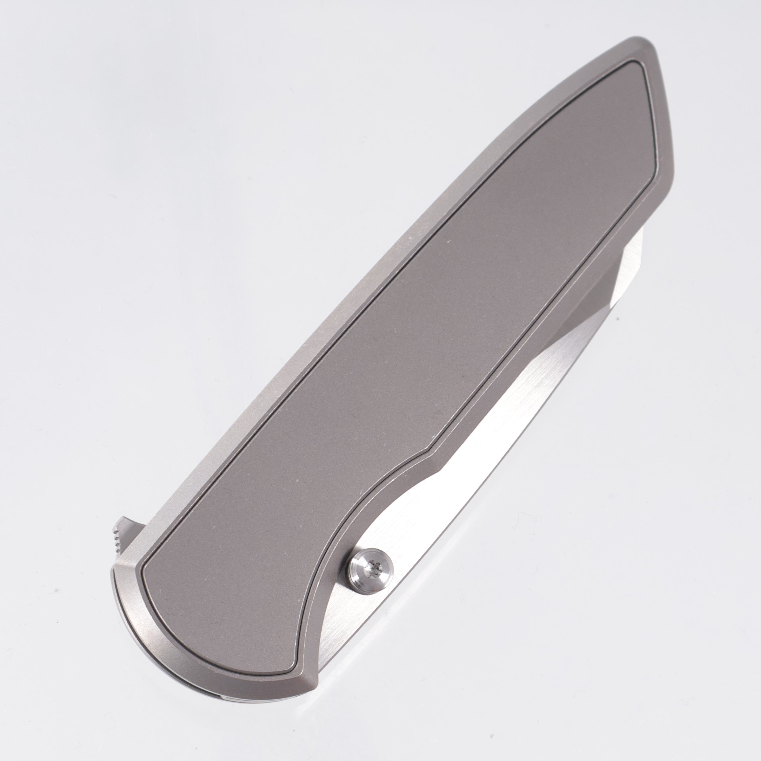 Chaves Knives x Brad Blount The Arrestor 229 Integral - Stonewash Titanium w/ Machine Finish Stainless Hardware - Belt Satin M390