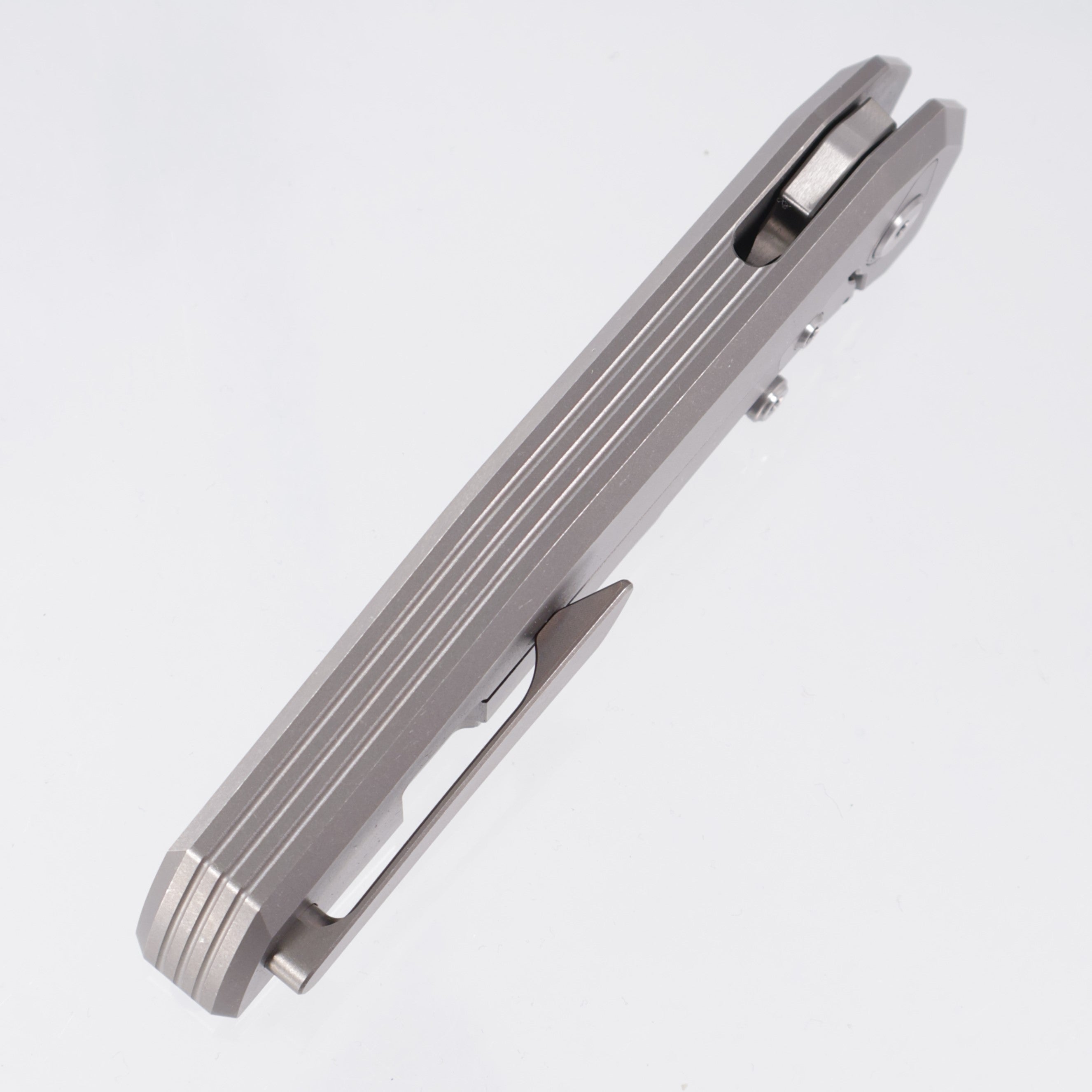 Chaves Knives x Jake McCoy The Omega Street Integral - Stonewash Titanium w/ Machine Finish Stainless Hardware - Belt Satin M390