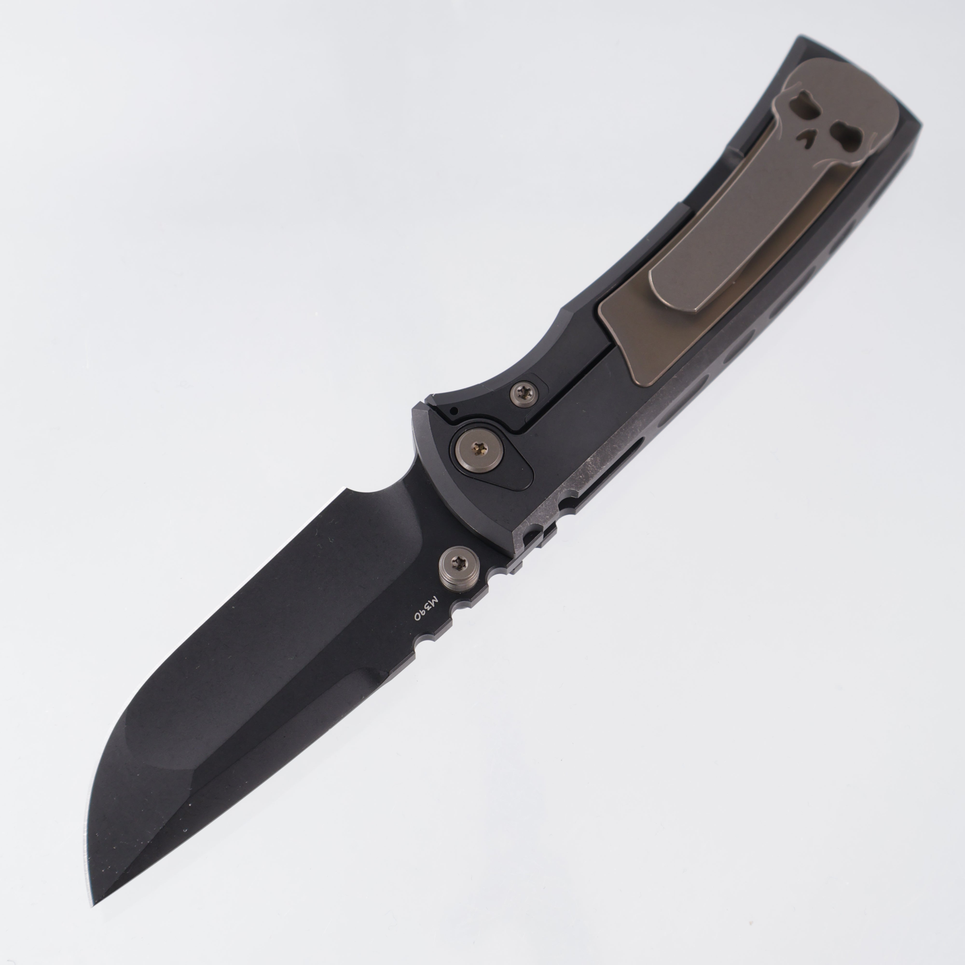 Chaves Redencion Street Integral Drop Point 50 Series "The Suit" - Tumbled Black PVD Titanium w/ Bronze Ti Inlays & Hardware  - Tumbled Black PVD M390