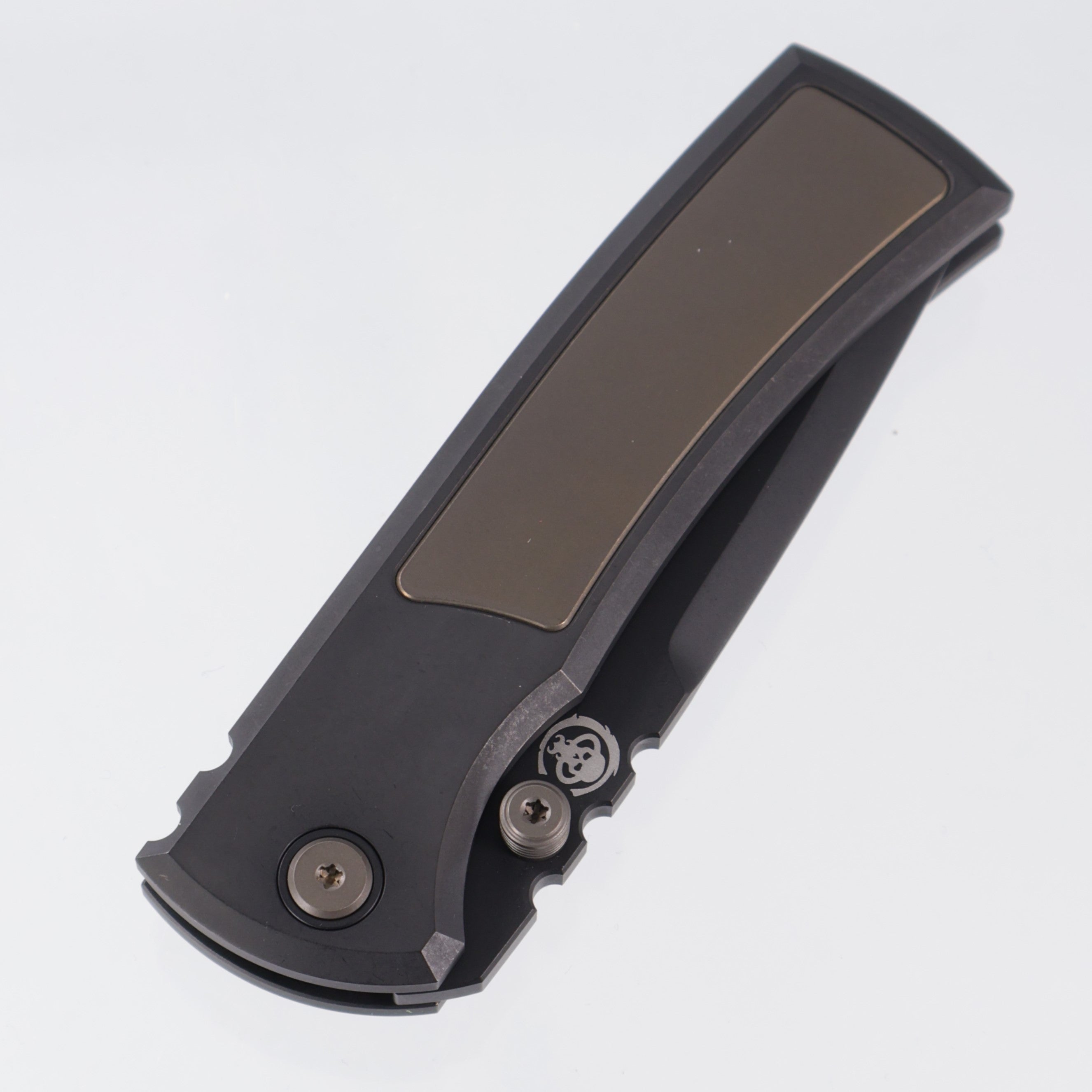 Chaves Redencion Street Integral Drop Point 50 Series "The Suit" - Tumbled Black PVD Titanium w/ Bronze Ti Inlays & Hardware  - Tumbled Black PVD M390