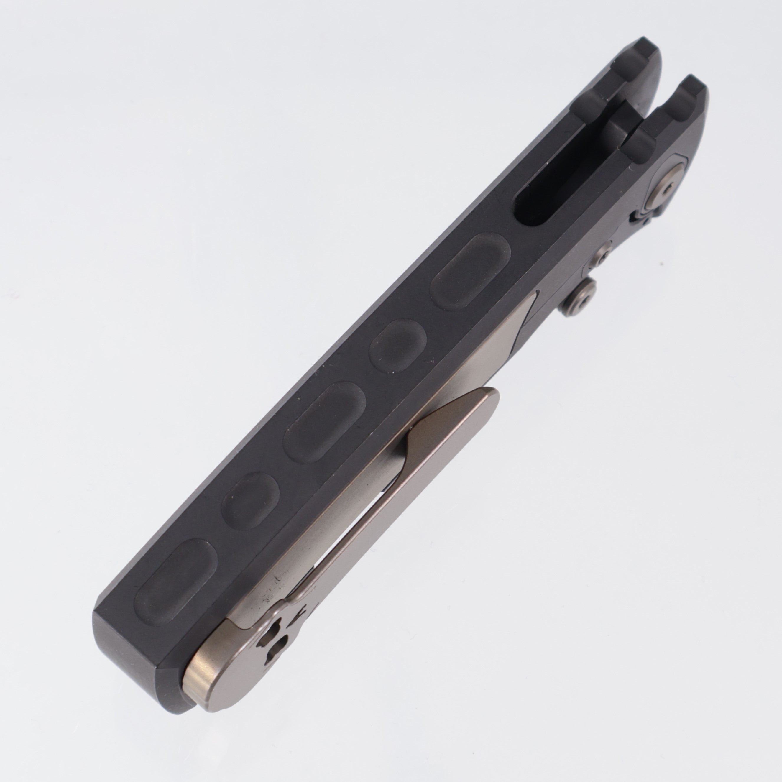 Chaves Redencion Street Integral Drop Point 50 Series "The Suit" - Tumbled Black PVD Titanium w/ Bronze Ti Inlays & Hardware  - Tumbled Black PVD M390
