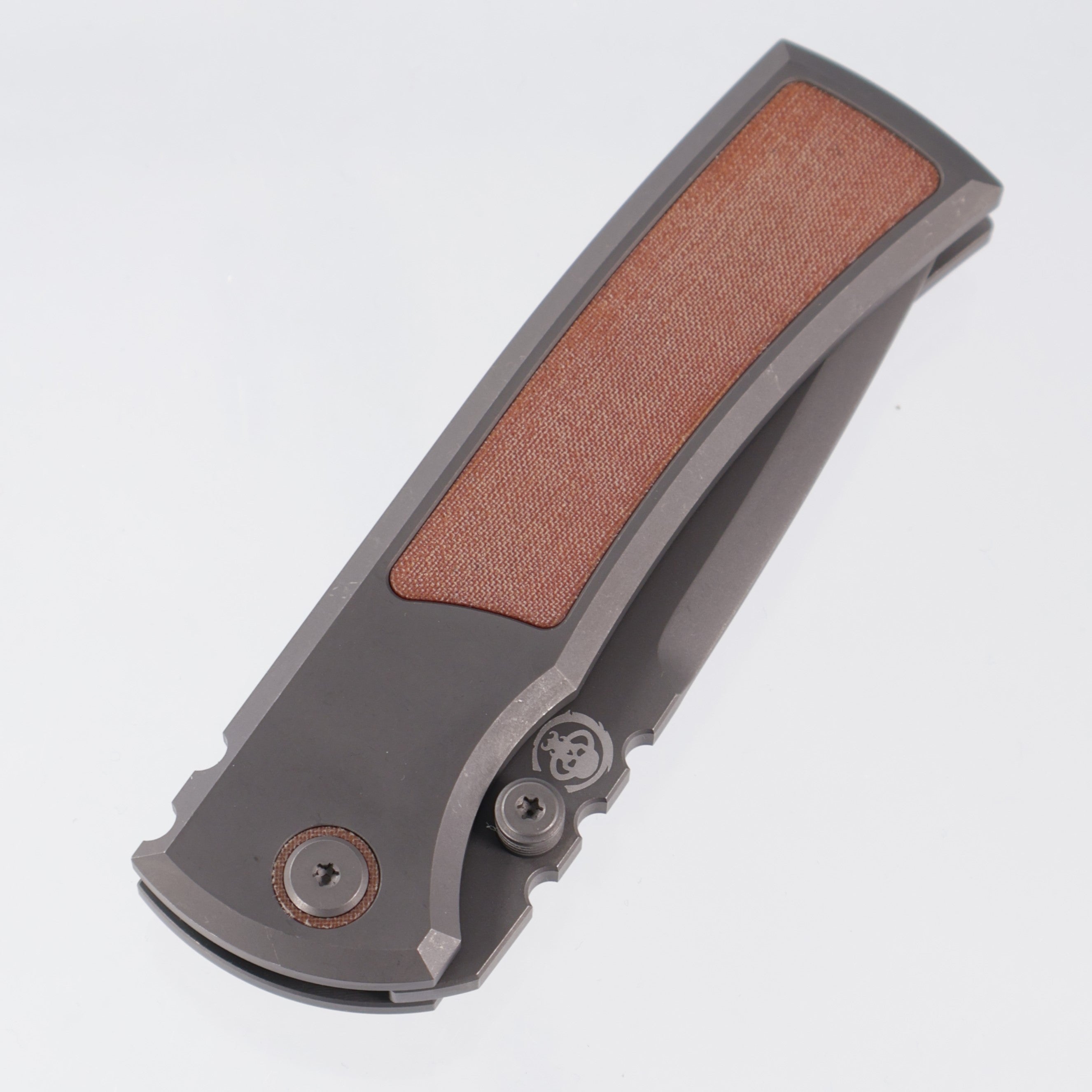 Chaves Redencion Street Integral Drop Point 50 Series "Dirty Steve" - Tumbled Grey PVD Titanium w/ Brown Linen Micarta Inlays - Tumbled Grey PVD 3V