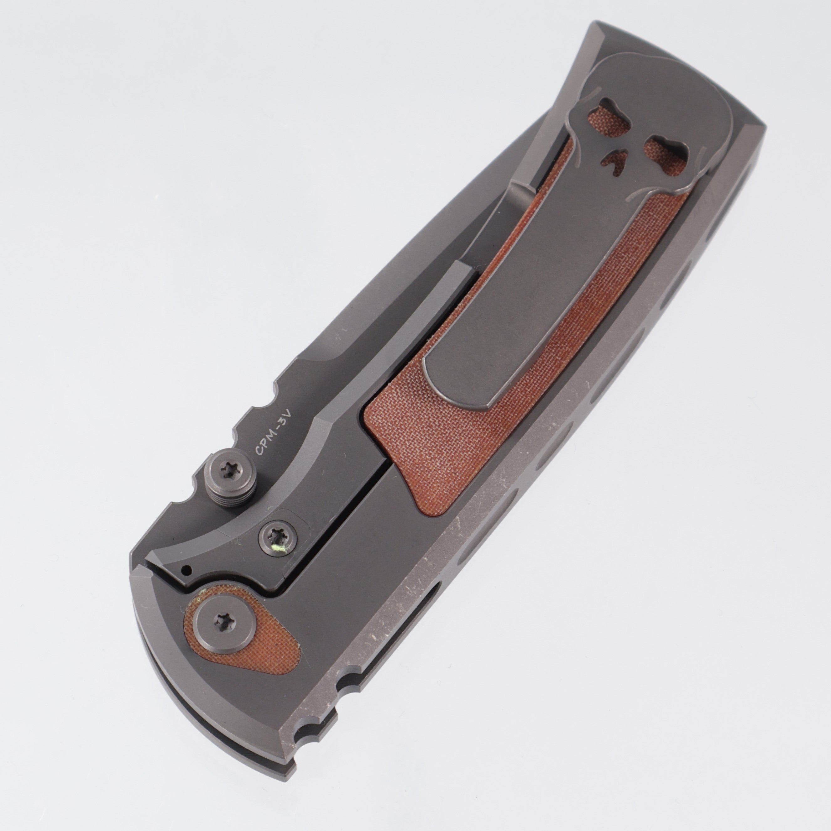 Chaves Redencion Street Integral Drop Point 50 Series "Dirty Steve" - Tumbled Grey PVD Titanium w/ Brown Linen Micarta Inlays - Tumbled Grey PVD 3V