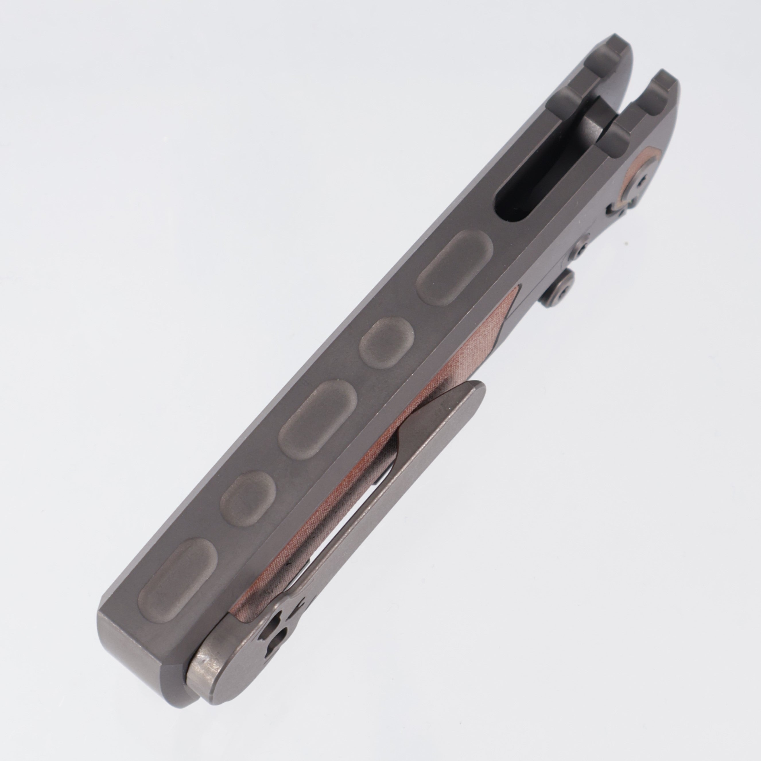 Chaves Redencion Street Integral Drop Point 50 Series "Dirty Steve" - Tumbled Grey PVD Titanium w/ Brown Linen Micarta Inlays - Tumbled Grey PVD 3V