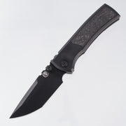 Chaves Redencion Street Integral Tanto 50 Series "YKWII" - Tumbled Black PVD Titanium w/ Shredded Carbon Fiber Inlays & Gold Ano Ti Clip - Tumbled Black PVD M390