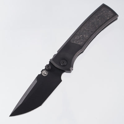 Chaves Redencion Street Integral Tanto 50 Series "YKWII" - Tumbled Black PVD Titanium w/ Shredded Carbon Fiber Inlays & Gold Ano Ti Clip - Tumbled Black PVD M390