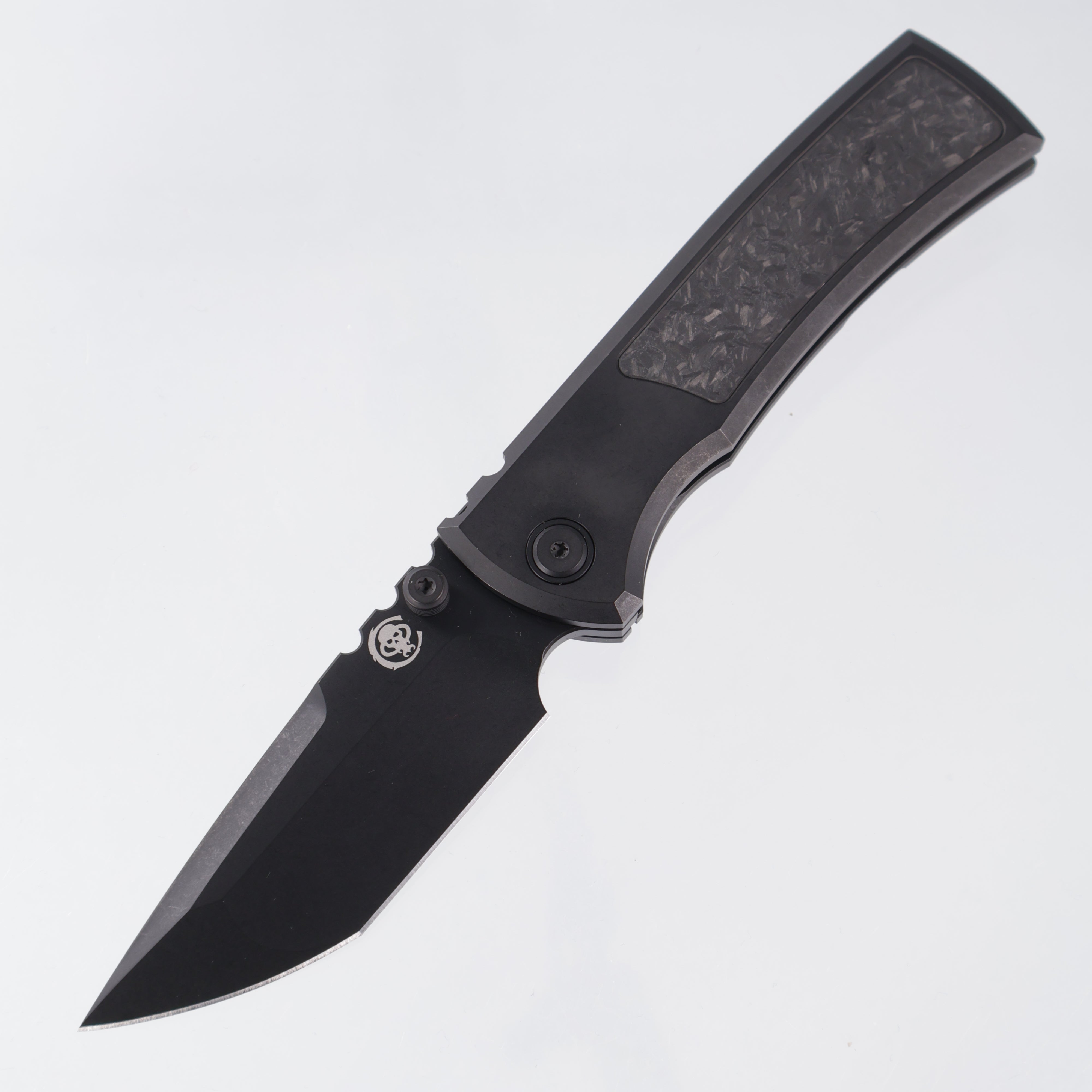 Chaves Redencion Street Integral Tanto 50 Series "YKWII" - Tumbled Black PVD Titanium w/ Shredded Carbon Fiber Inlays & Gold Ano Ti Clip - Tumbled Black PVD M390
