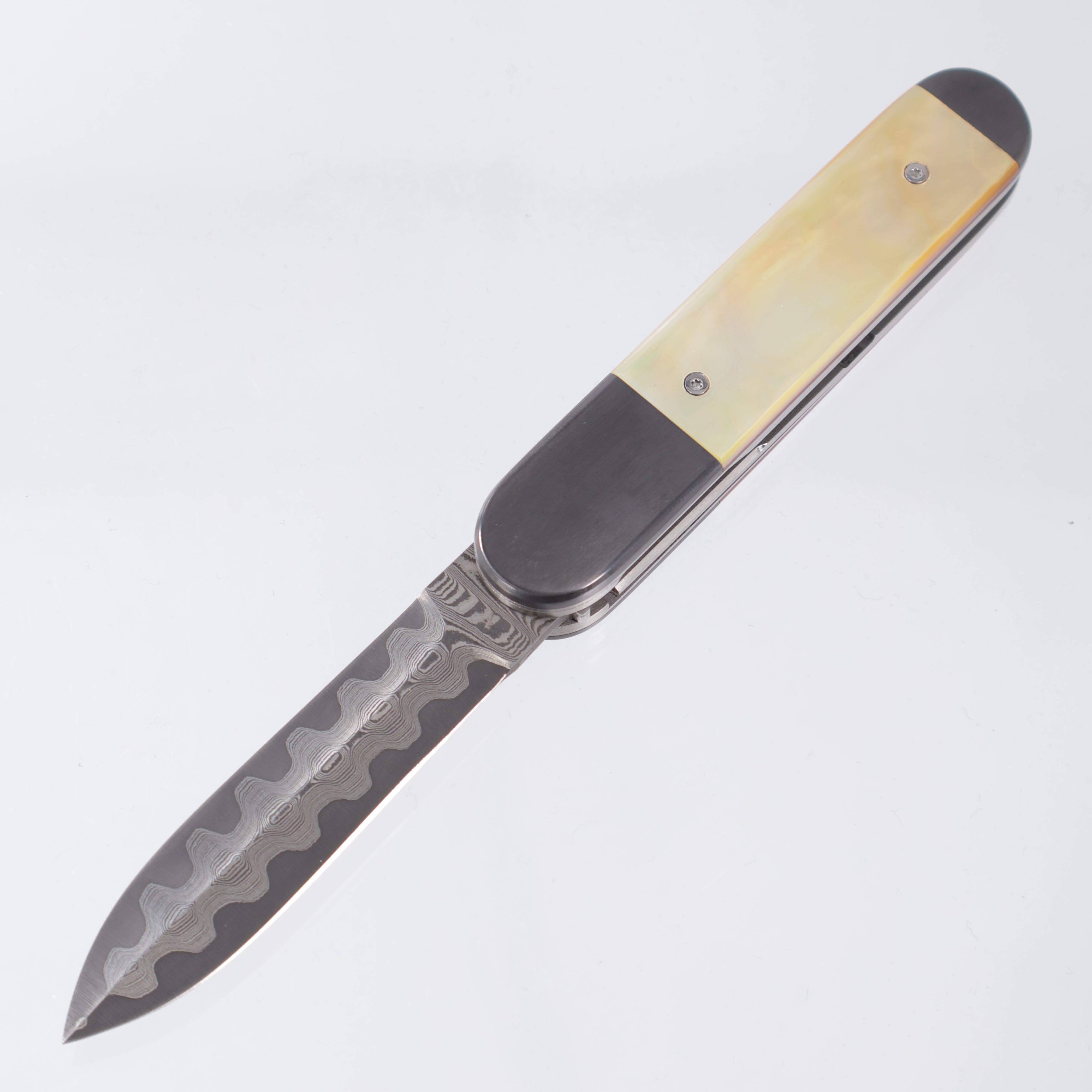 Chuck Gedraitis Custom Switch Army - Baker Forge Ladder SanMai - Zirc Bolsters, Goldlip Pearl w/ Red Liners