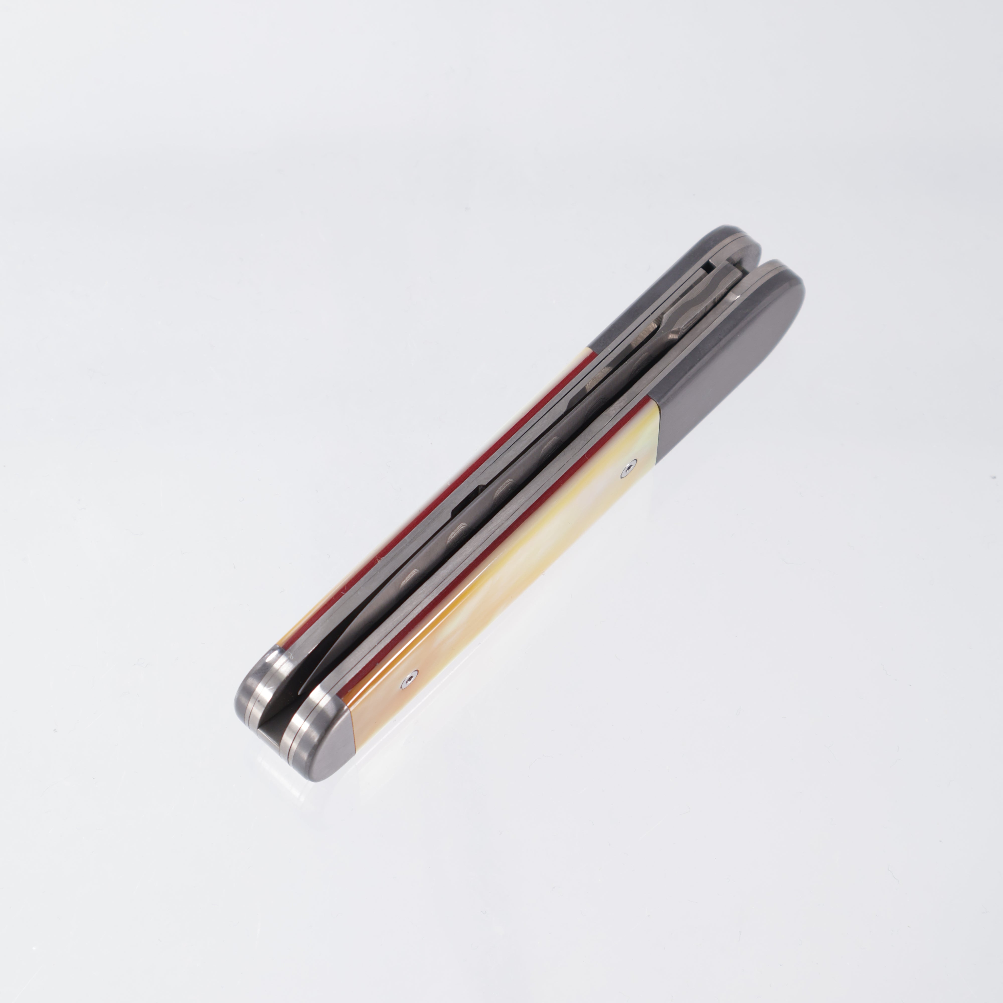 Chuck Gedraitis Custom Switch Army - Baker Forge Ladder SanMai - Zirc Bolsters, Goldlip Pearl w/ Red Liners