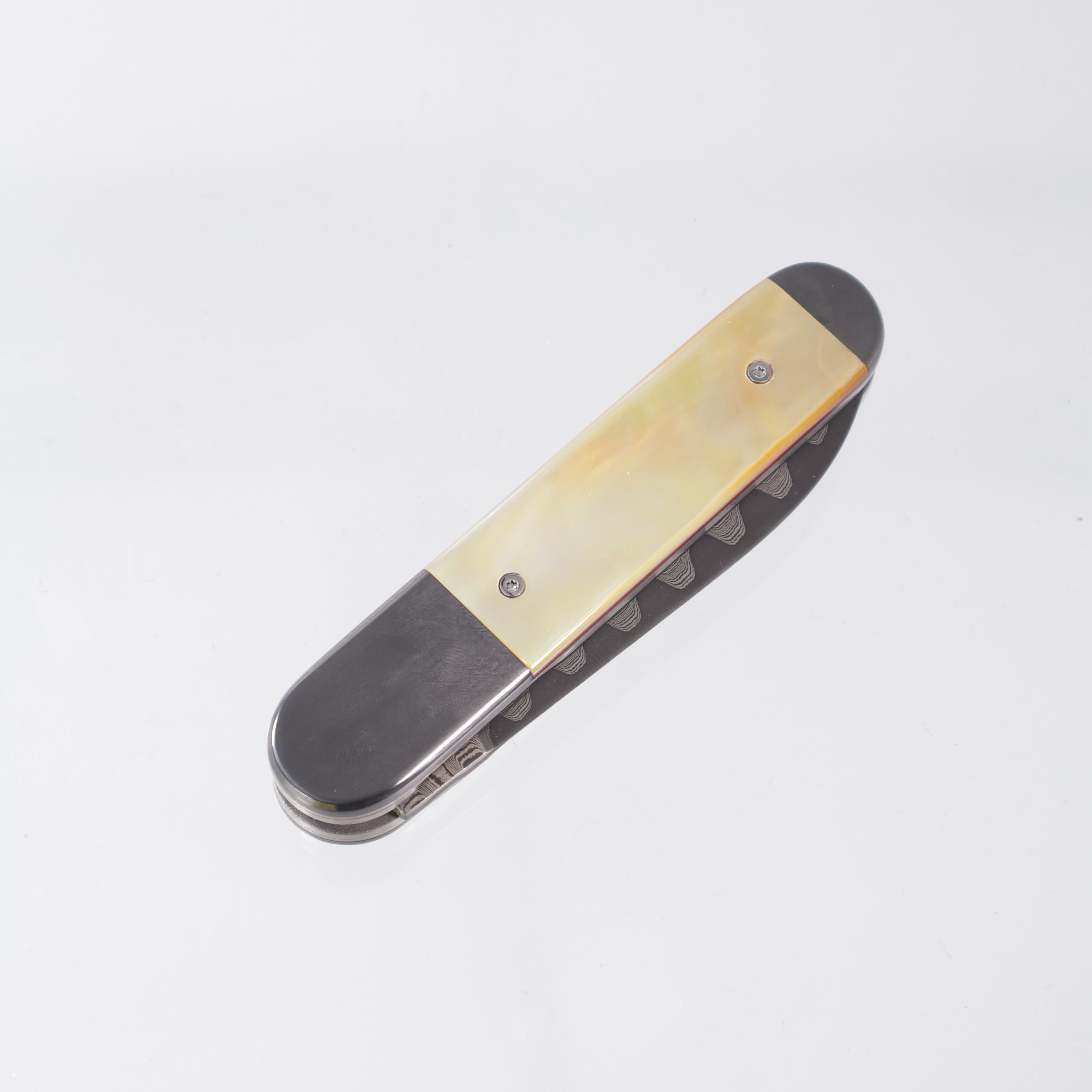 Chuck Gedraitis Custom Switch Army - Baker Forge Ladder SanMai - Zirc Bolsters, Goldlip Pearl w/ Red Liners