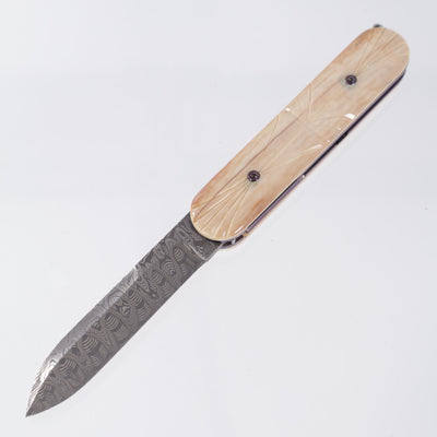 Chuck Gedraitis Aivak Switch Army - Mike Norris Hybrid Damascus - Fossil Walrus Ivory w/ Ti Liners