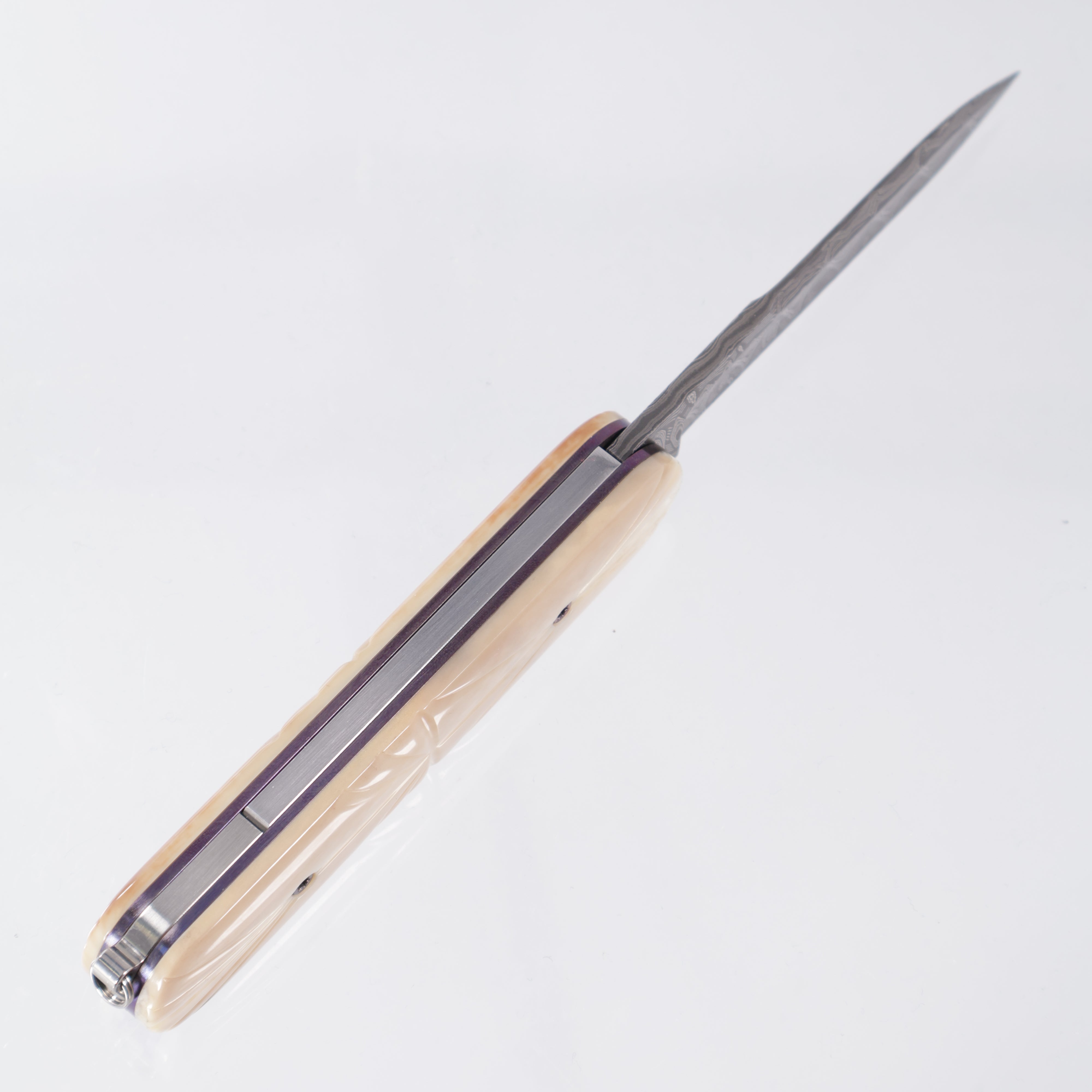 Chuck Gedraitis Aivak Switch Army - Mike Norris Hybrid Damascus - Fossil Walrus Ivory w/ Ti Liners