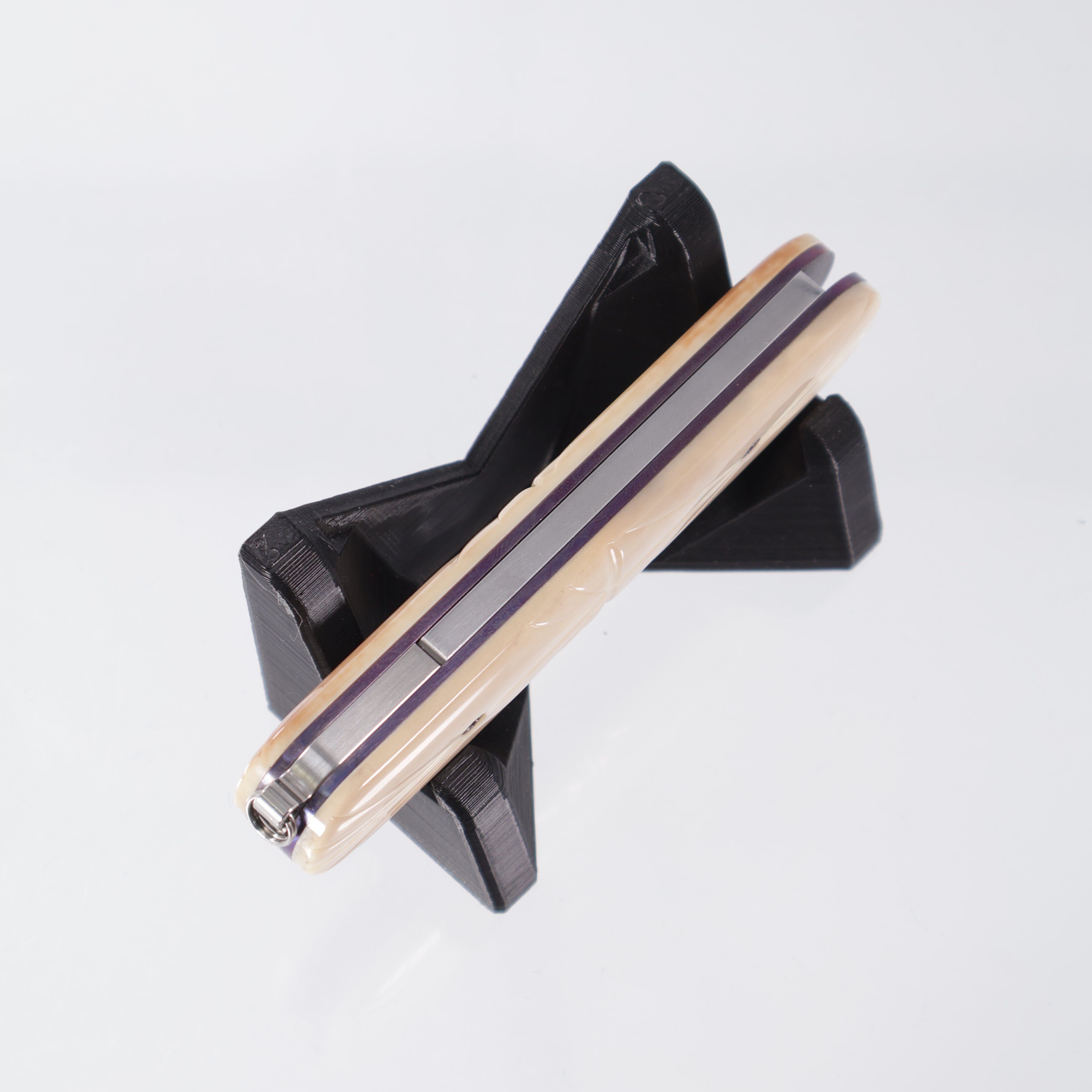 Chuck Gedraitis Aivak Switch Army - Mike Norris Hybrid Damascus - Fossil Walrus Ivory w/ Ti Liners