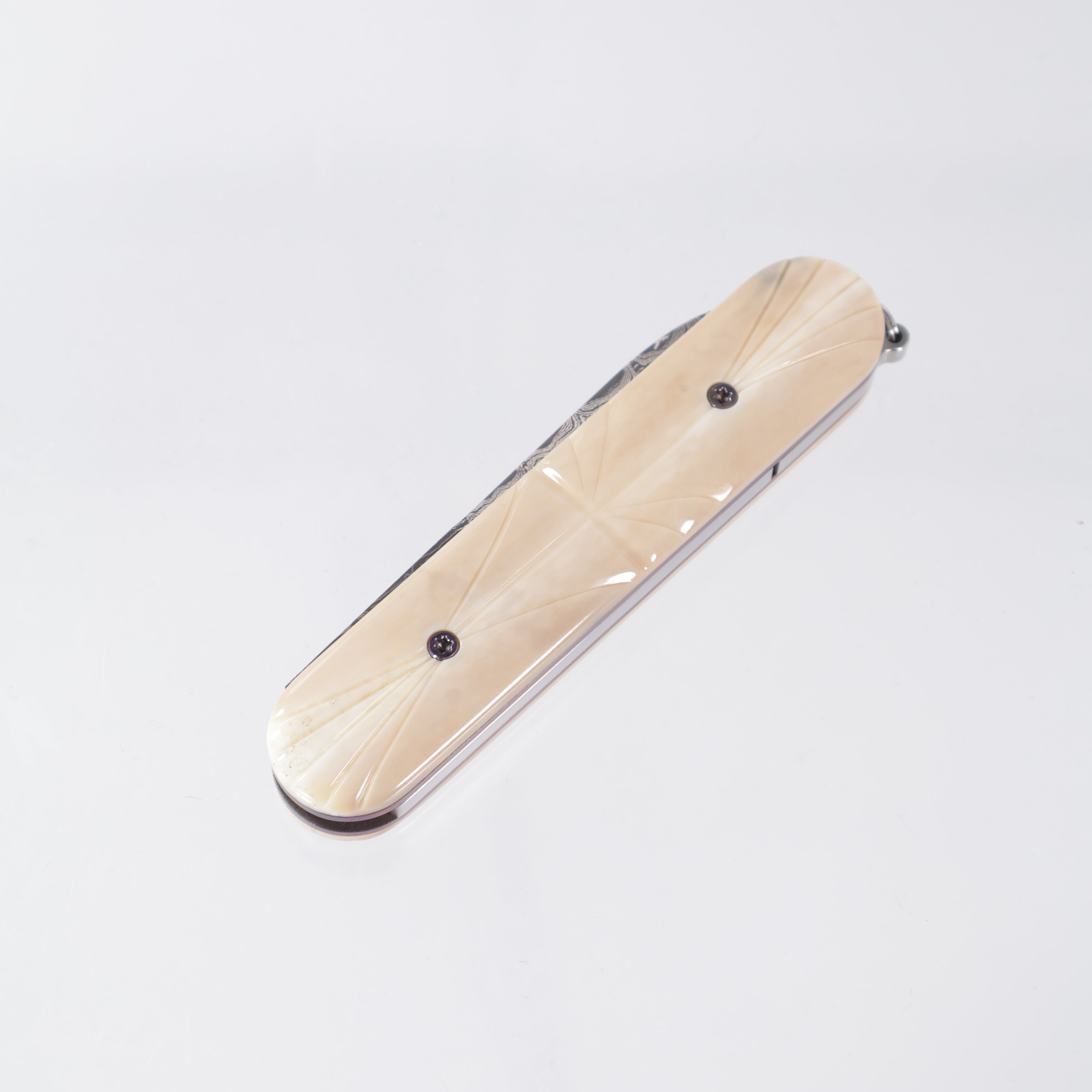 Chuck Gedraitis Aivak Switch Army - Mike Norris Hybrid Damascus - Fossil Walrus Ivory w/ Ti Liners