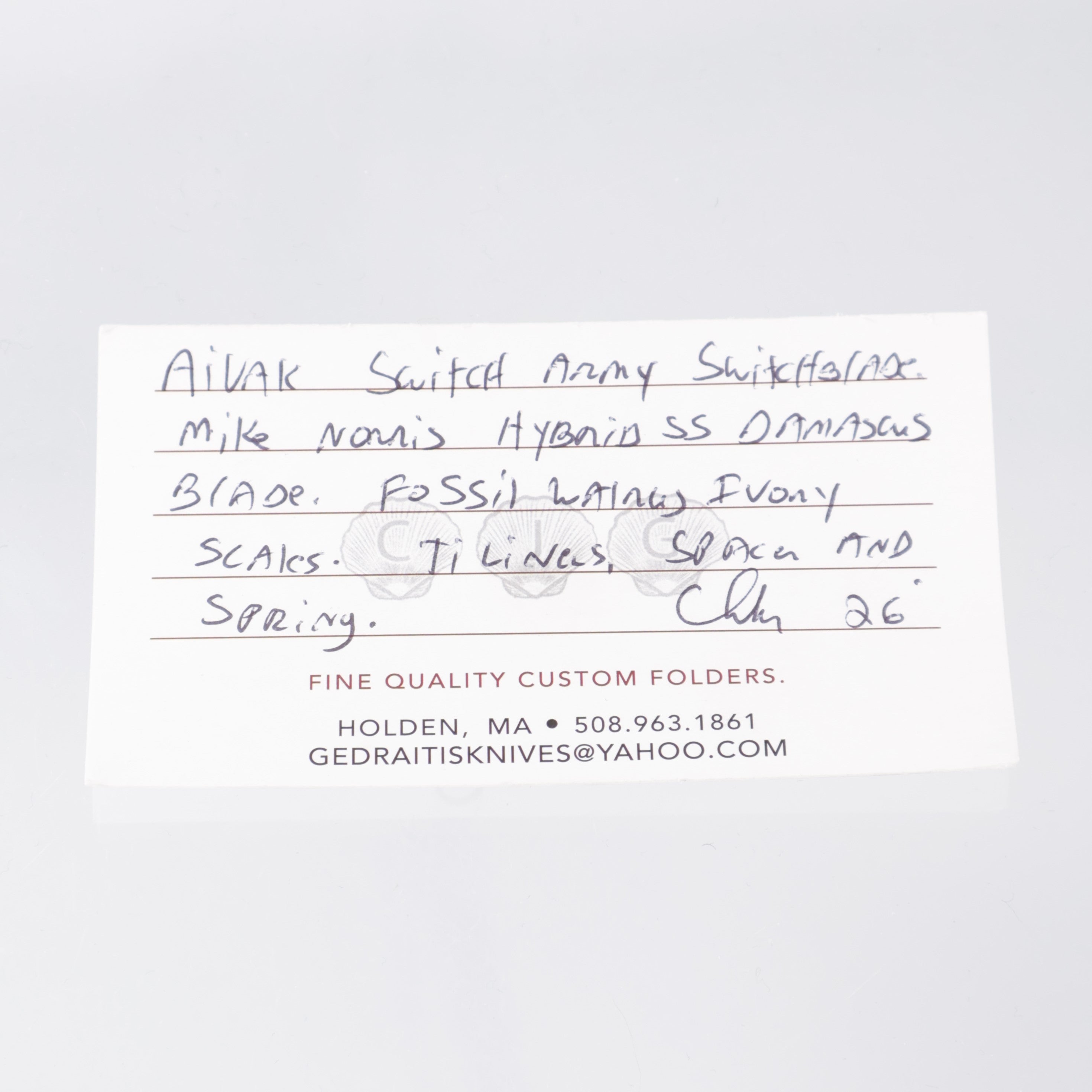 Chuck Gedraitis Aivak Switch Army - Mike Norris Hybrid Damascus - Fossil Walrus Ivory w/ Ti Liners