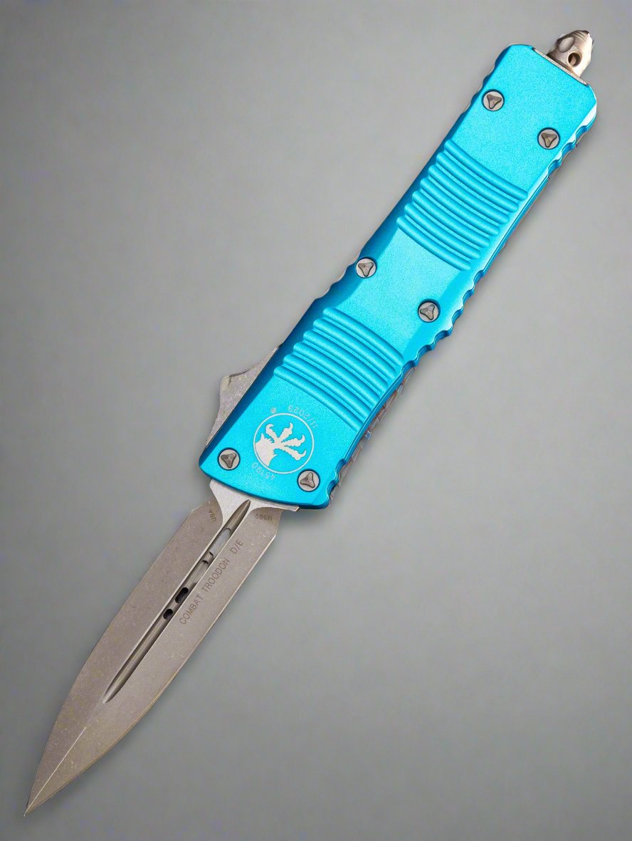 Microtech Combat Troodon 142-10APTQ Apocalyptic Double Edge Blade Turquoise Handle