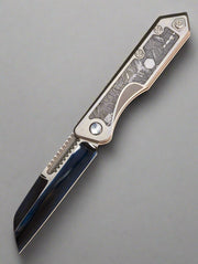 Heretic Jinn Custom - Titanium w/ Meteorite Space Rock Inset & Hand Ground Mirror Polished Elmax MOP Pivot Inlays