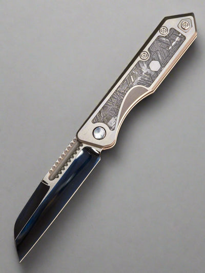 Heretic Jinn Custom - Titanium w/ Meteorite Space Rock Inset & Hand Ground Mirror Polished Elmax MOP Pivot Inlays