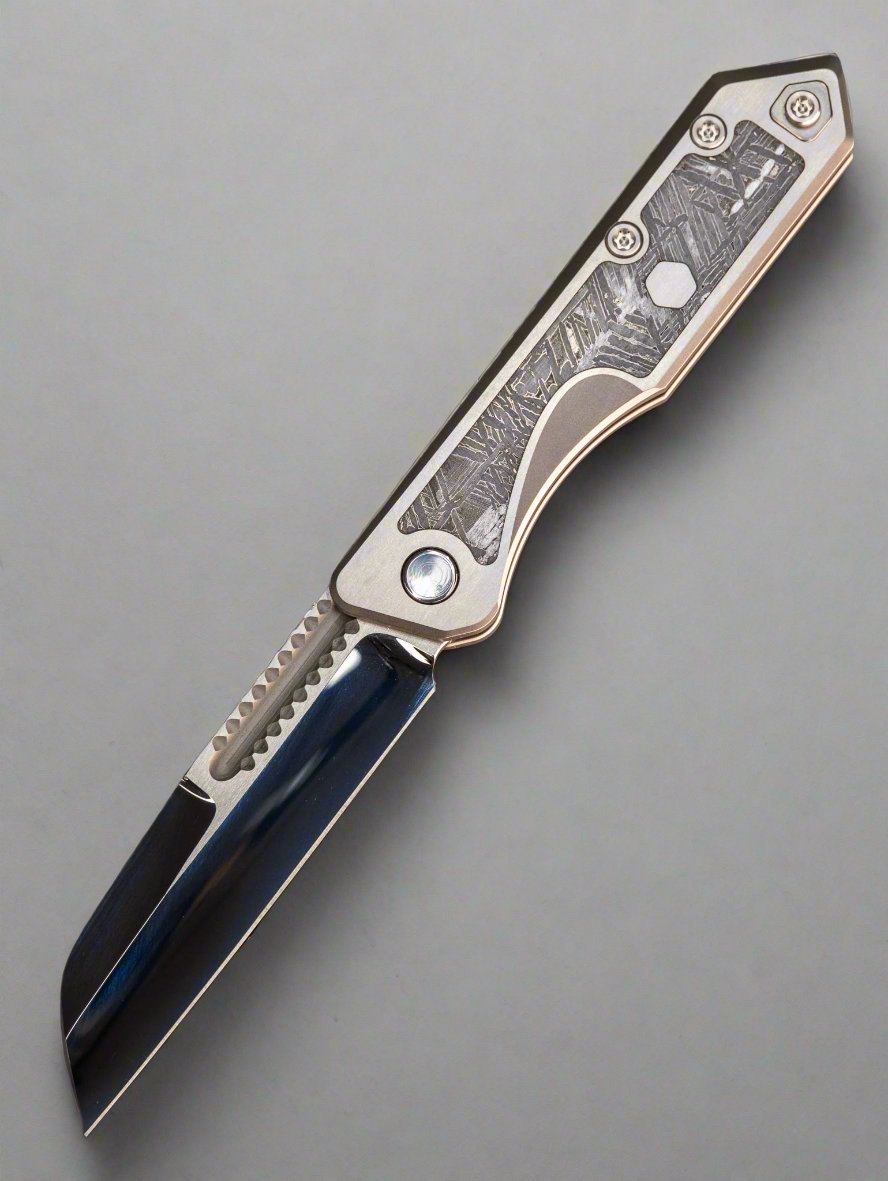 Heretic Jinn Custom - Titanium w/ Meteorite Space Rock Inset & Hand Ground Mirror Polished Elmax MOP Pivot Inlays