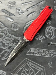 Microtech Cypher II Black D/E Full Serrated w/ Red Handle 1242-3 RD