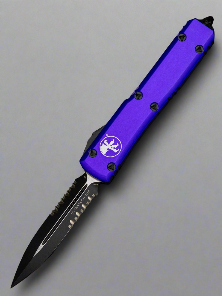 Microtech Auto Ultratech D/E OTF Purple Double Edge Partial Serrate