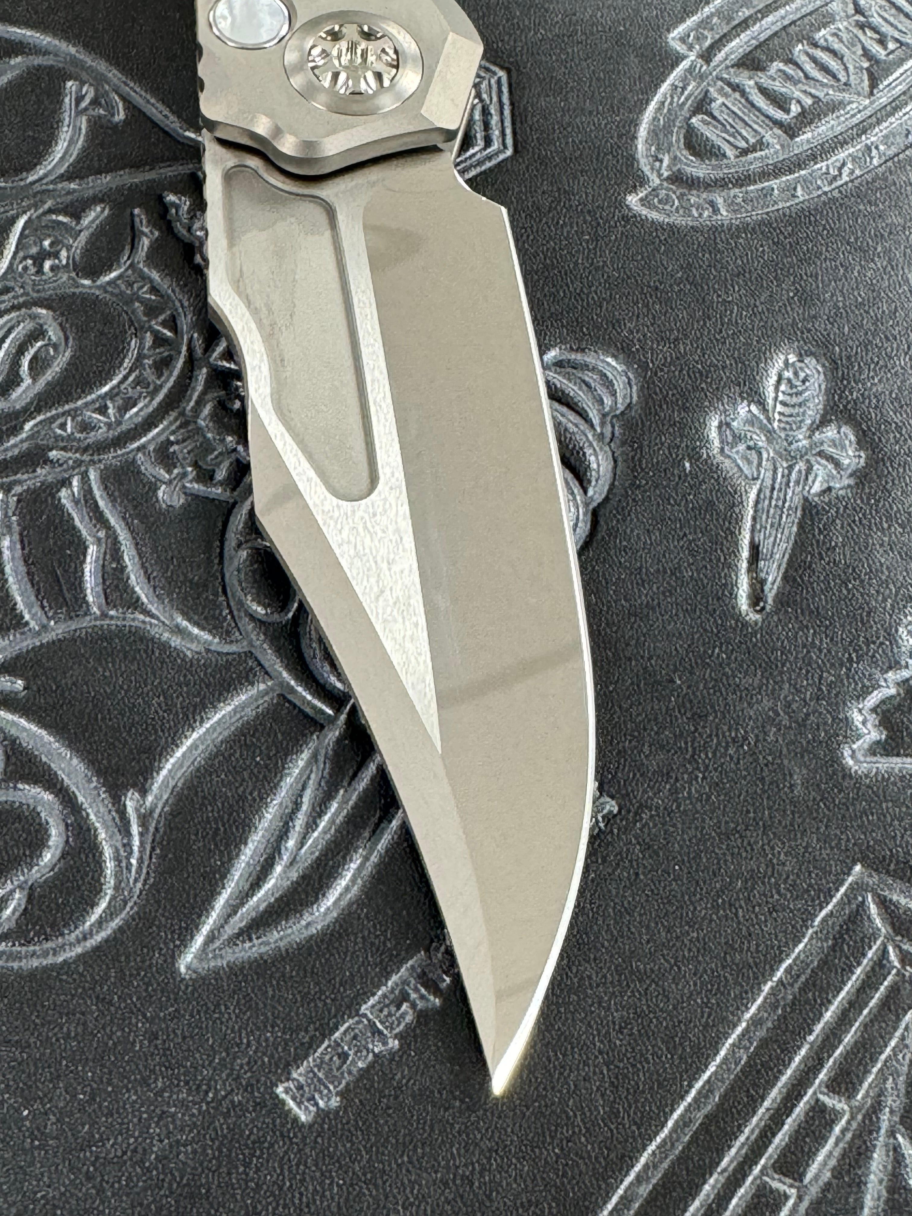 Heretic Knives Custom Wraith Auto V4 w/ Mother of Pearl Inlays & Hand Ground Mirror M390 Bowie Blade