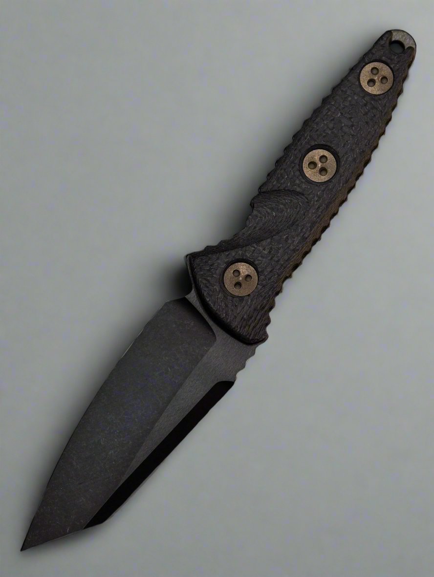 Microtech 93M-1DLCCFS Socom Alpha Mini Warcom - Carbon Fiber - Black DLC Blade - Signature Series