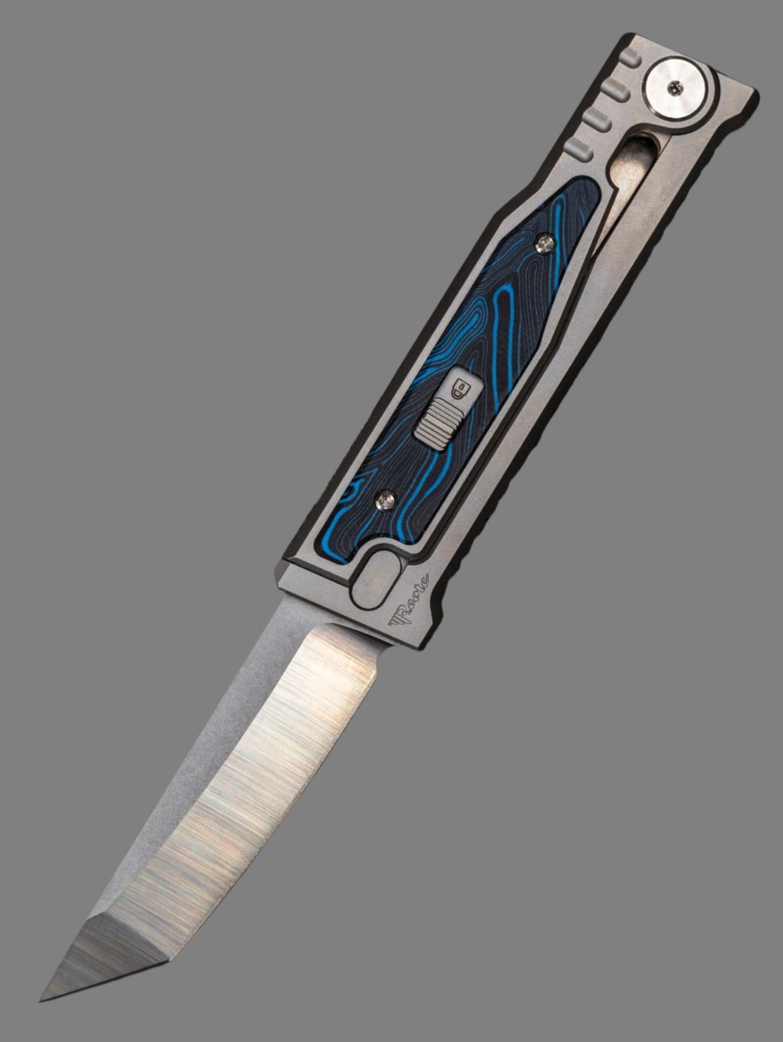 REATE EXO-M G10 BLUE/BLACK OTF KNIFE TITANIUM 2.95" TANTO SATIN