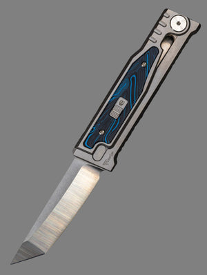 REATE EXO-M G10 BLUE/BLACK OTF KNIFE TITANIUM 2.95" TANTO SATIN