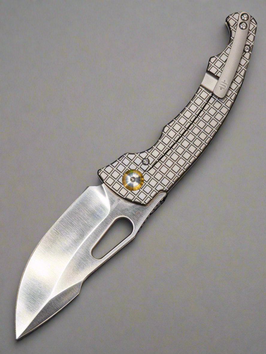 ARTISAN CUTLERY SMALL XCELLERATOR FOLDING KNIFE FRAG TITANIUM HANDLE S90V STONEWASH FINISH 1860GS-GY