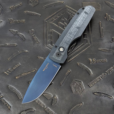 Pro-Tech Vero Synapse Auto - Blue Linen Micarta Lid w/ Black Aluminum & Abalone Button - Sapphire PVD Magnacut - BSA26.VERO.1