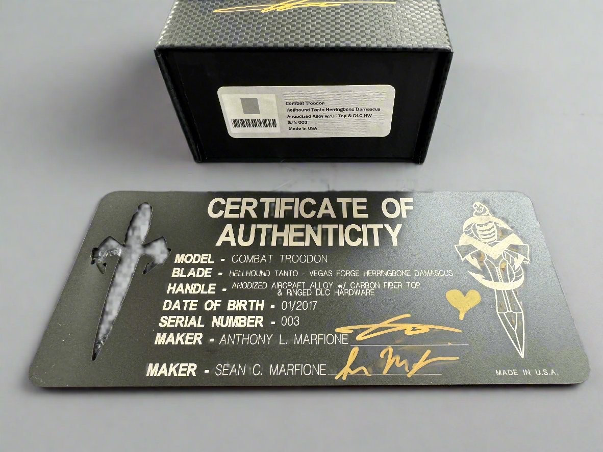 Pre Owned Marfione Combat Troodon Hellhound Herringbone Damascus CF Top DLC HW SN003
