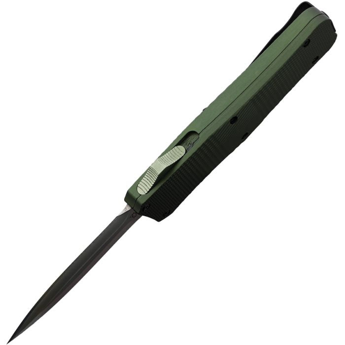 Mantis 817 AUTO OTF Knife 3.25" 440C Satin Plain Double Edge Dagger Blade, OD Green Milled Aluminum Handles