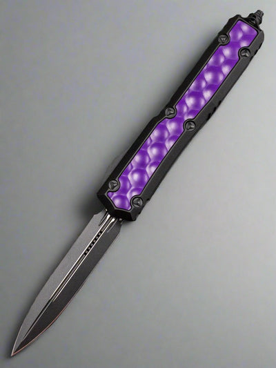 Microtech 206-1BIPUS Makora D/E - Black Handle - Purple Bubble Inlay - Tactical Blade - Signature Series