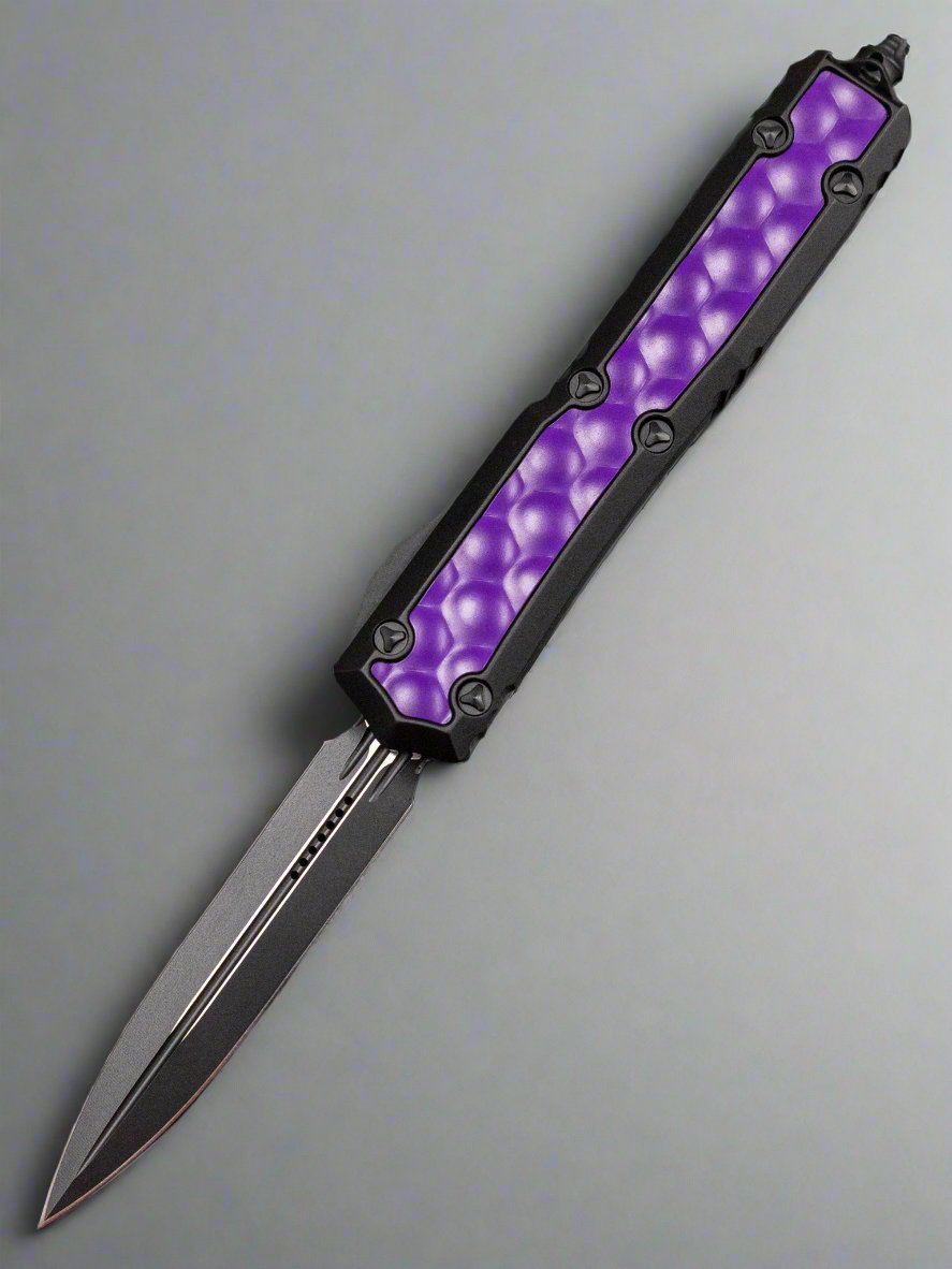 Microtech 206-1BIPUS Makora D/E - Black Handle - Purple Bubble Inlay - Tactical Blade - Signature Series