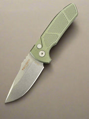 Pro-Tech SBR Short Bladed Rockeye Green Knurled Aluminum Handle & Stonewash S35 Blade LG405-Green