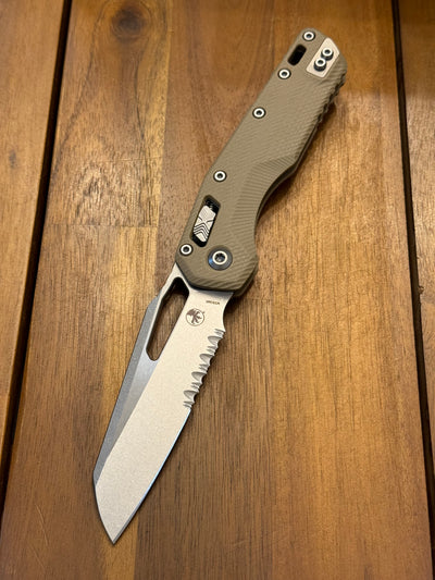 Microtech Knives MSI RAM LOK Tan Fluted G-10 & Partial Serrated Stonewash M390MK 210-11 FLGTTA