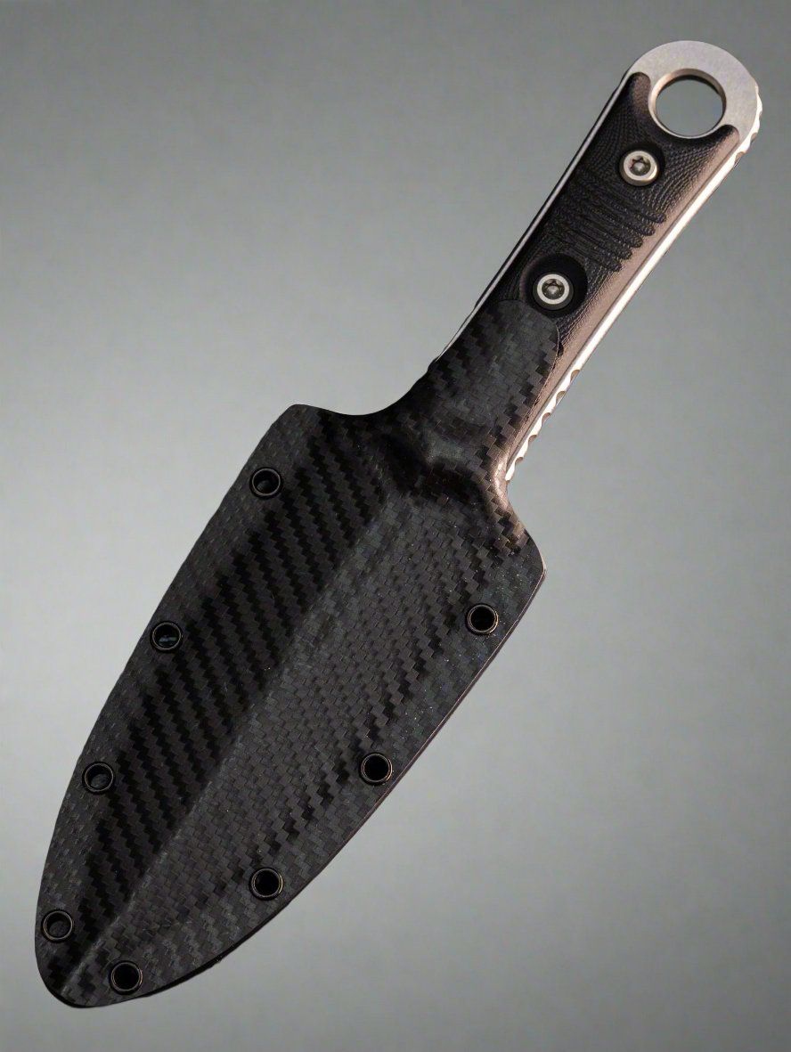 Microtech/Borka Blades 201-11 SBD Fixed Blade Knife 4.375" Stonewashed Double Combo Edge Dagger Blade, Milled Black G10 Handles, Kydex Sheath