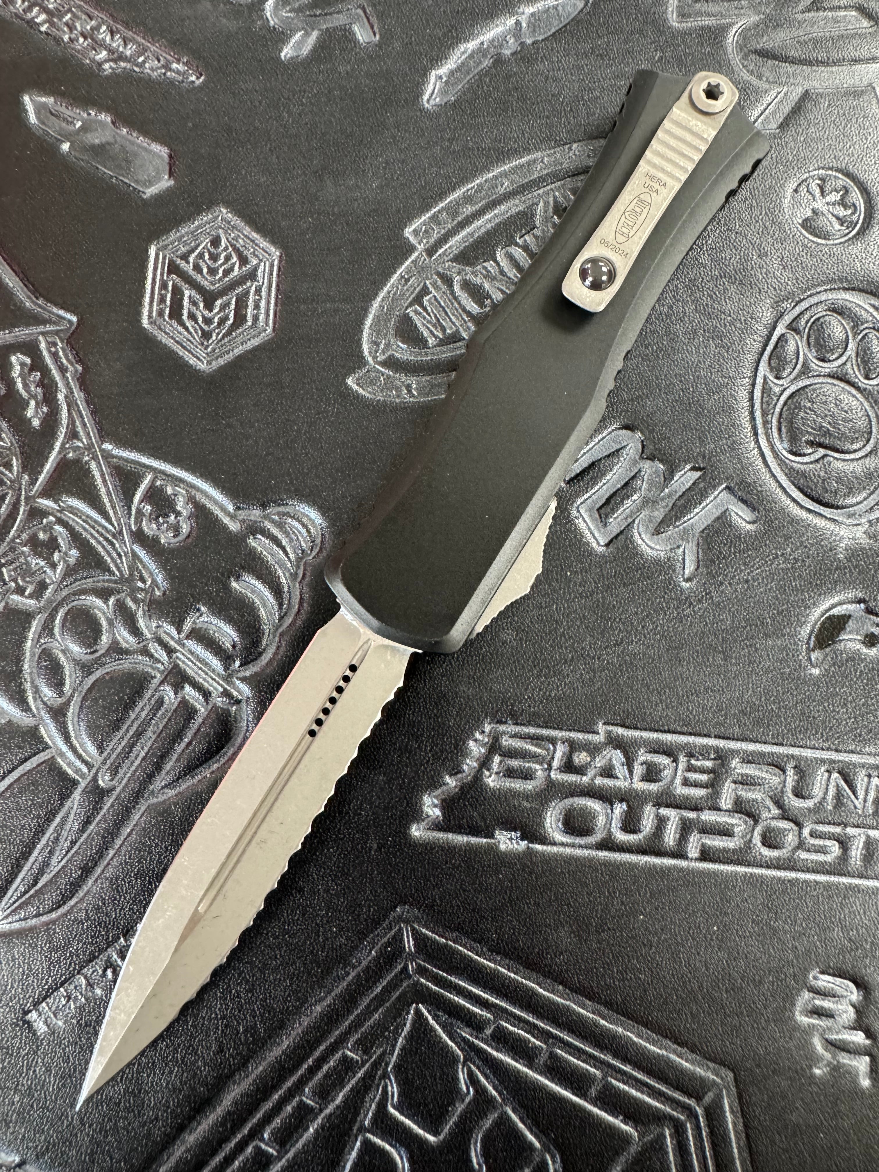 Microtech Knives Mini Hera Apocalyptic Full Serrated Double Edge M390MK w/ Black Handle 1702M-12 AP
