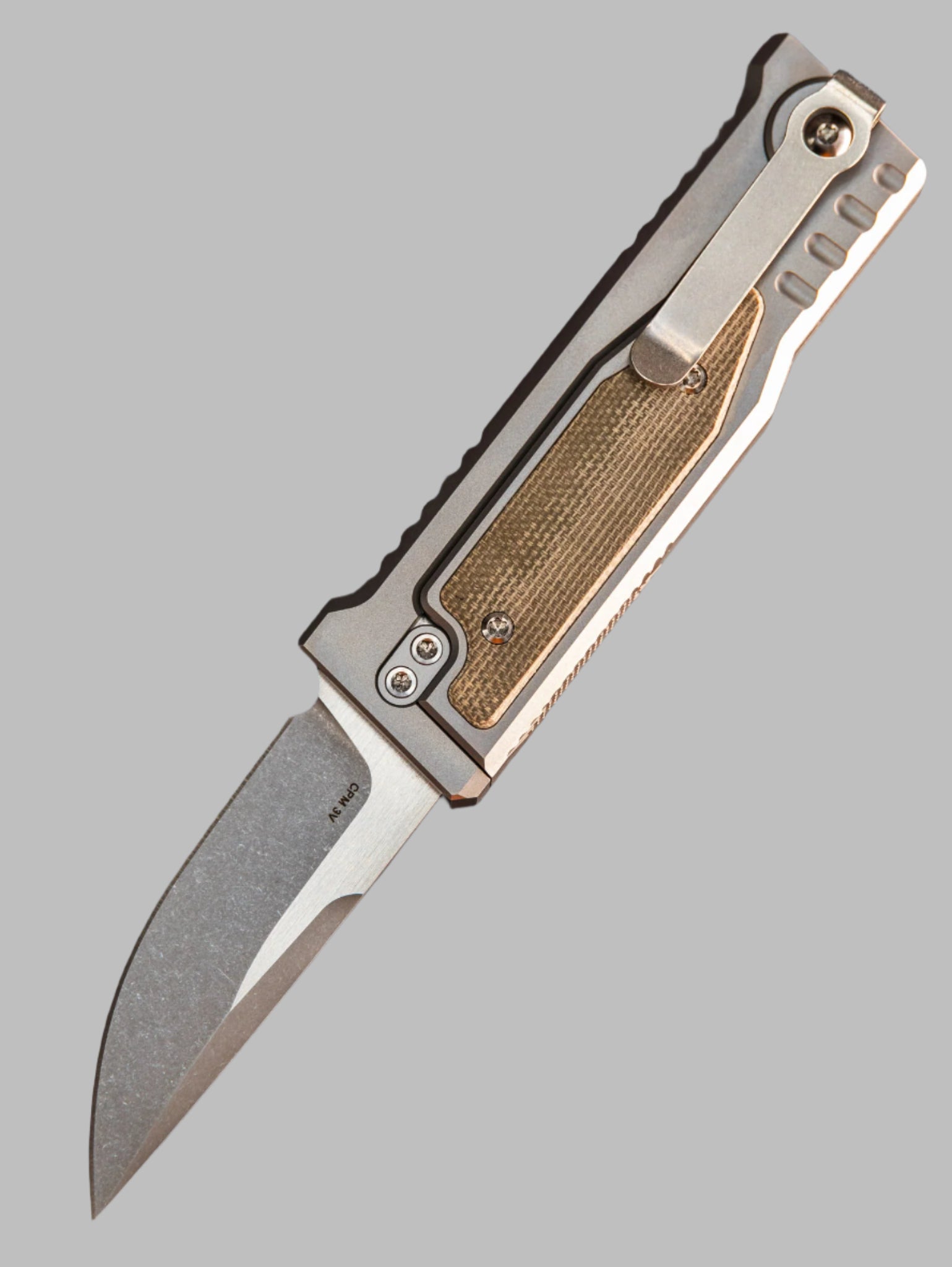 REATE EXO-MINI POCKET KNIFE GREEN MICARTA INLAY HANDLE CPM-3V DROP POINT BLADE