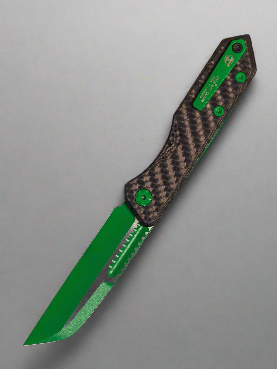Heretic Knives Jinn Carbon Fiber w/ Toxic Green Hardware & Blade Texas 24 Bladeshow