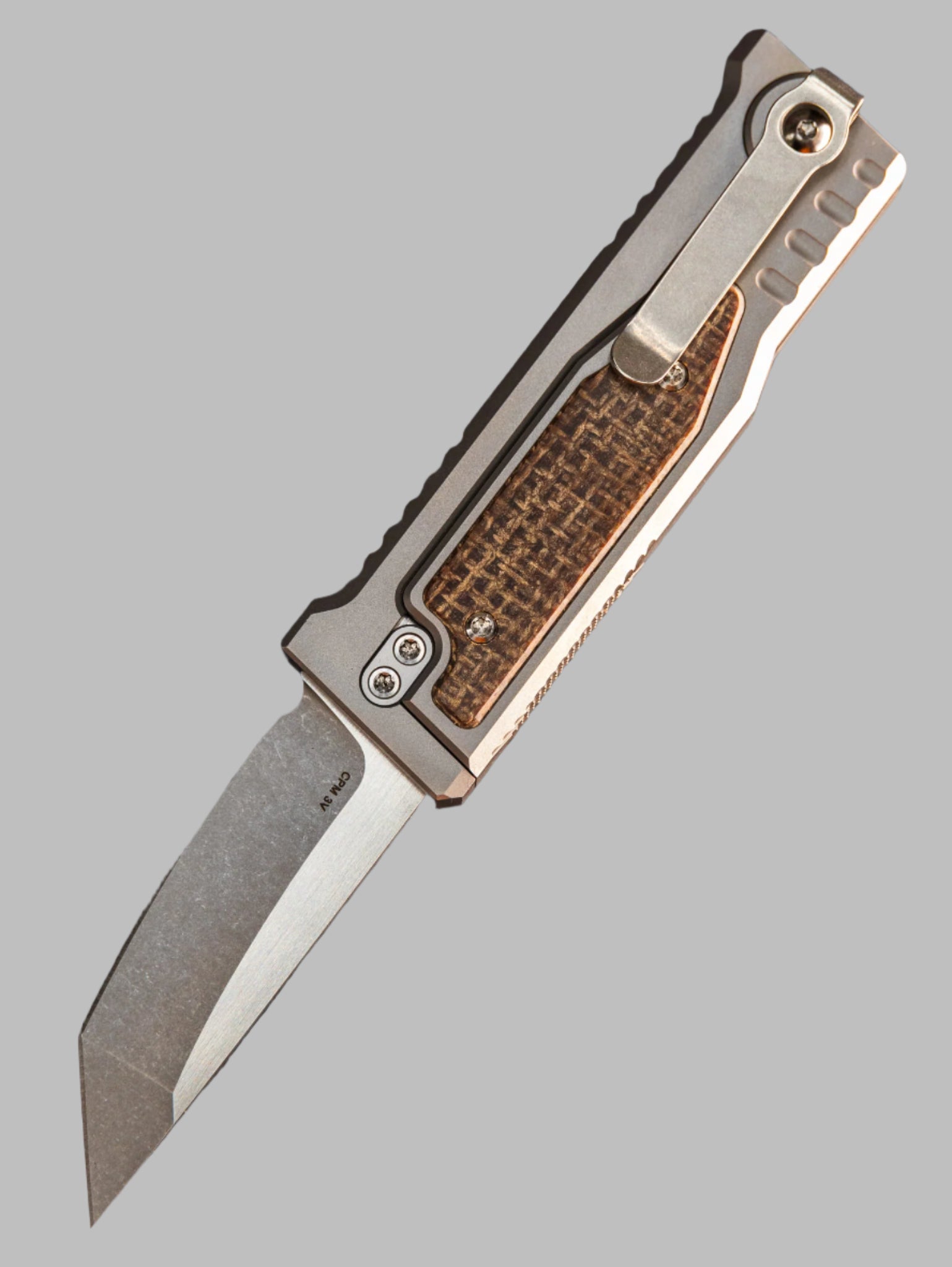 REATE EXO-MINI POCKET KNIFE BROWN MICARTA INLAY HANDLE CPM-3V TANTO BLADE