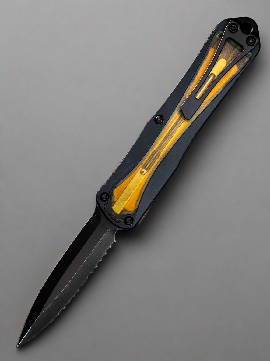 Heretic Knives Manticore E Ultem Inlay, DLC Double Edge Full Serrated, H028-6C-ULTEM *