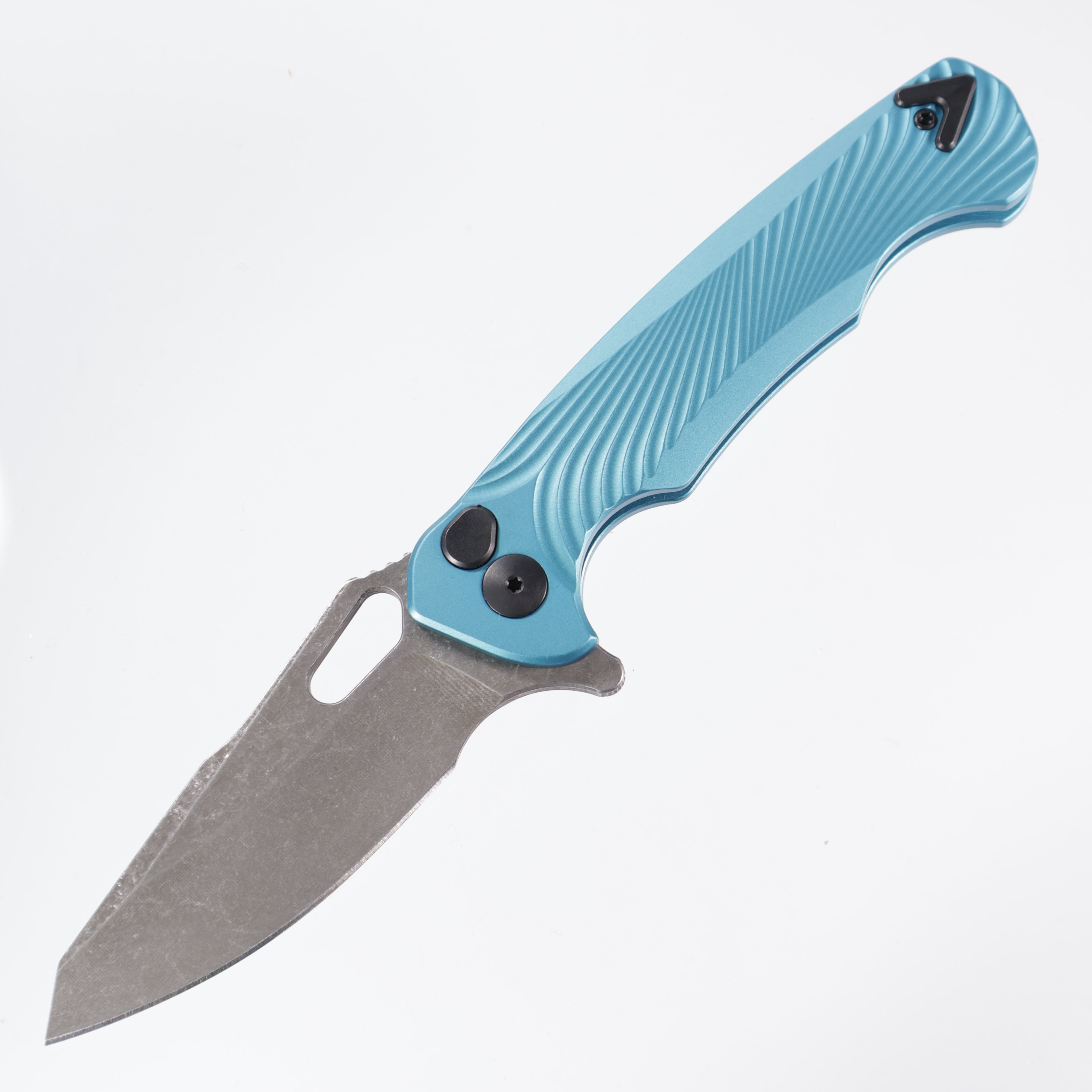 Dead Reckon Knives Ridgeback - Aluminum Turquoise, Modified Blade Shape, Series 1, Magnacut, Button Lock, Dark Stonewash