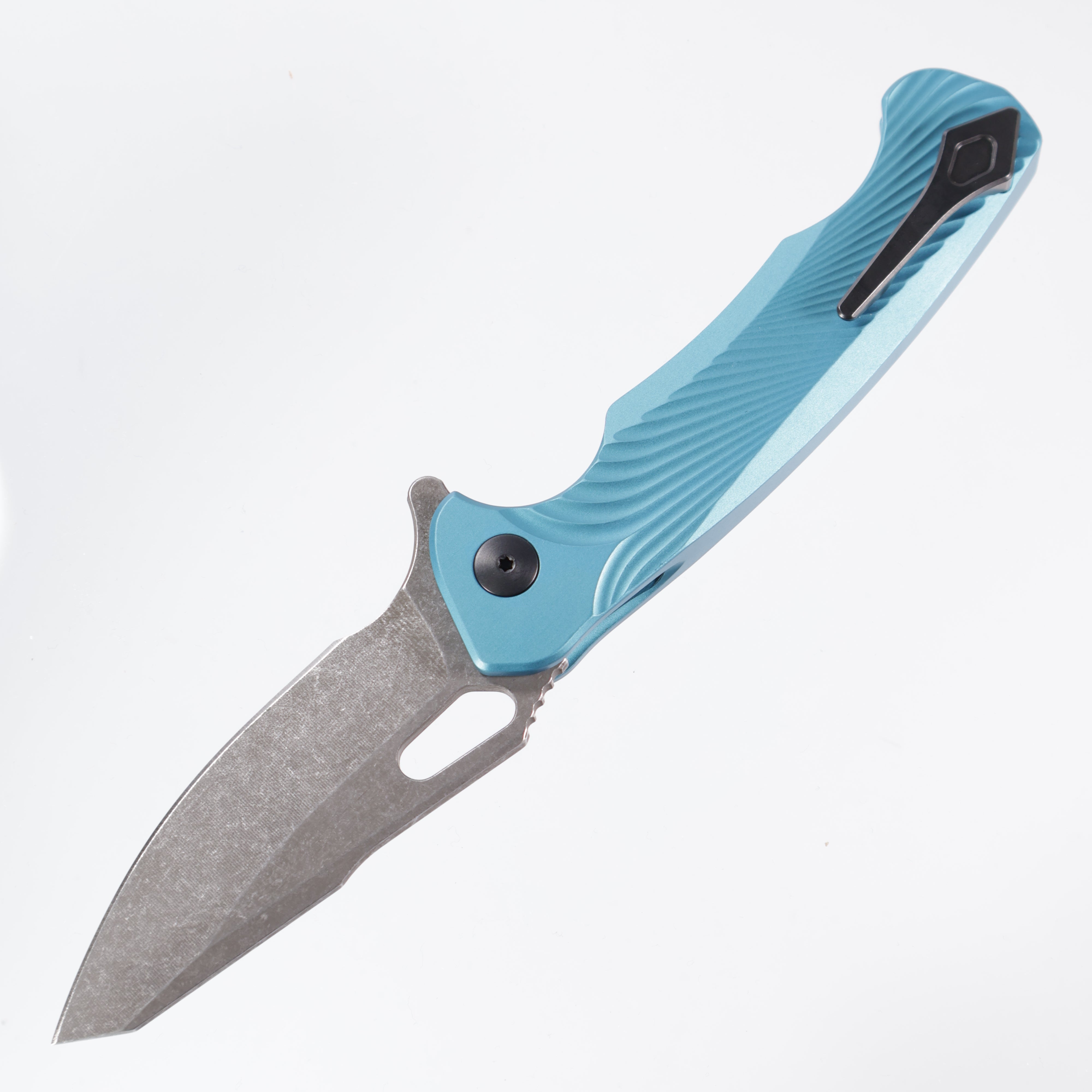 Dead Reckon Knives Ridgeback - Aluminum Turquoise, Modified Blade Shape, Series 1, Magnacut, Button Lock, Dark Stonewash