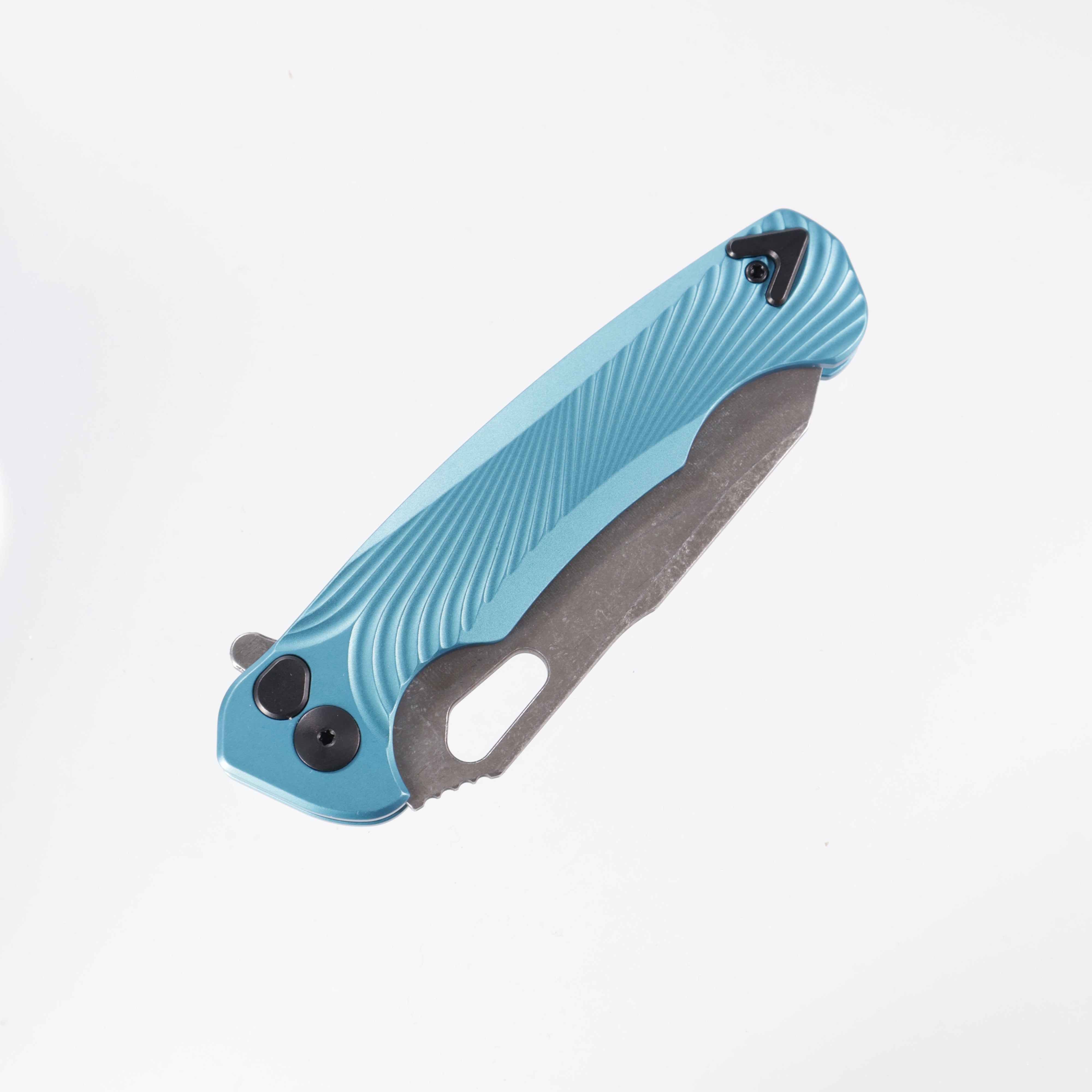 Dead Reckon Knives Ridgeback - Aluminum Turquoise, Modified Blade Shape, Series 1, Magnacut, Button Lock, Dark Stonewash