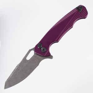 Dead Reckon Knives Ridgeback - Aluminum Purple, Modified Blade Shape, Series 2, Body 1, Magnacut, Button Lock, Dark Stonewash