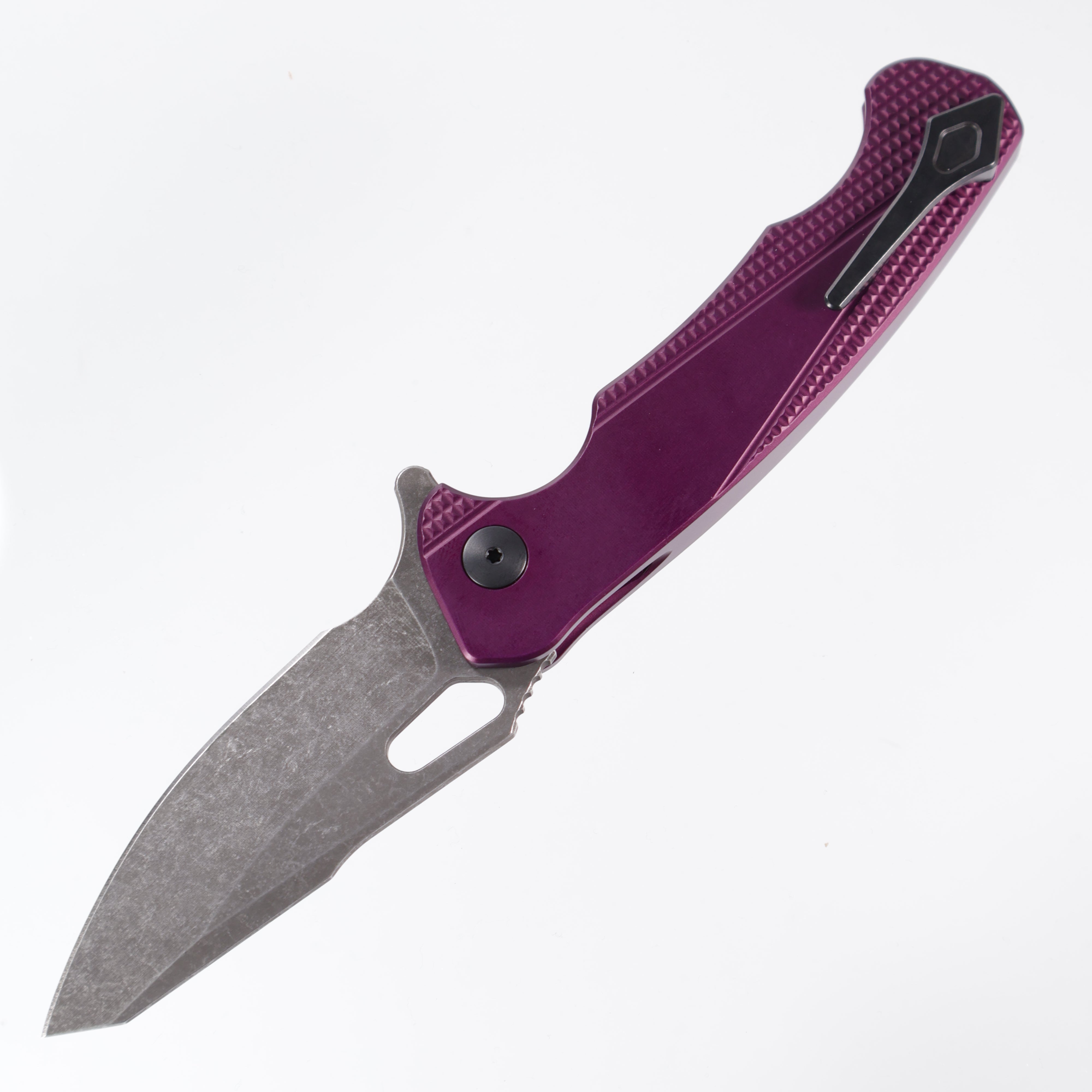 Dead Reckon Knives Ridgeback - Aluminum Purple, Modified Blade Shape, Series 2, Body 1, Magnacut, Button Lock, Dark Stonewash
