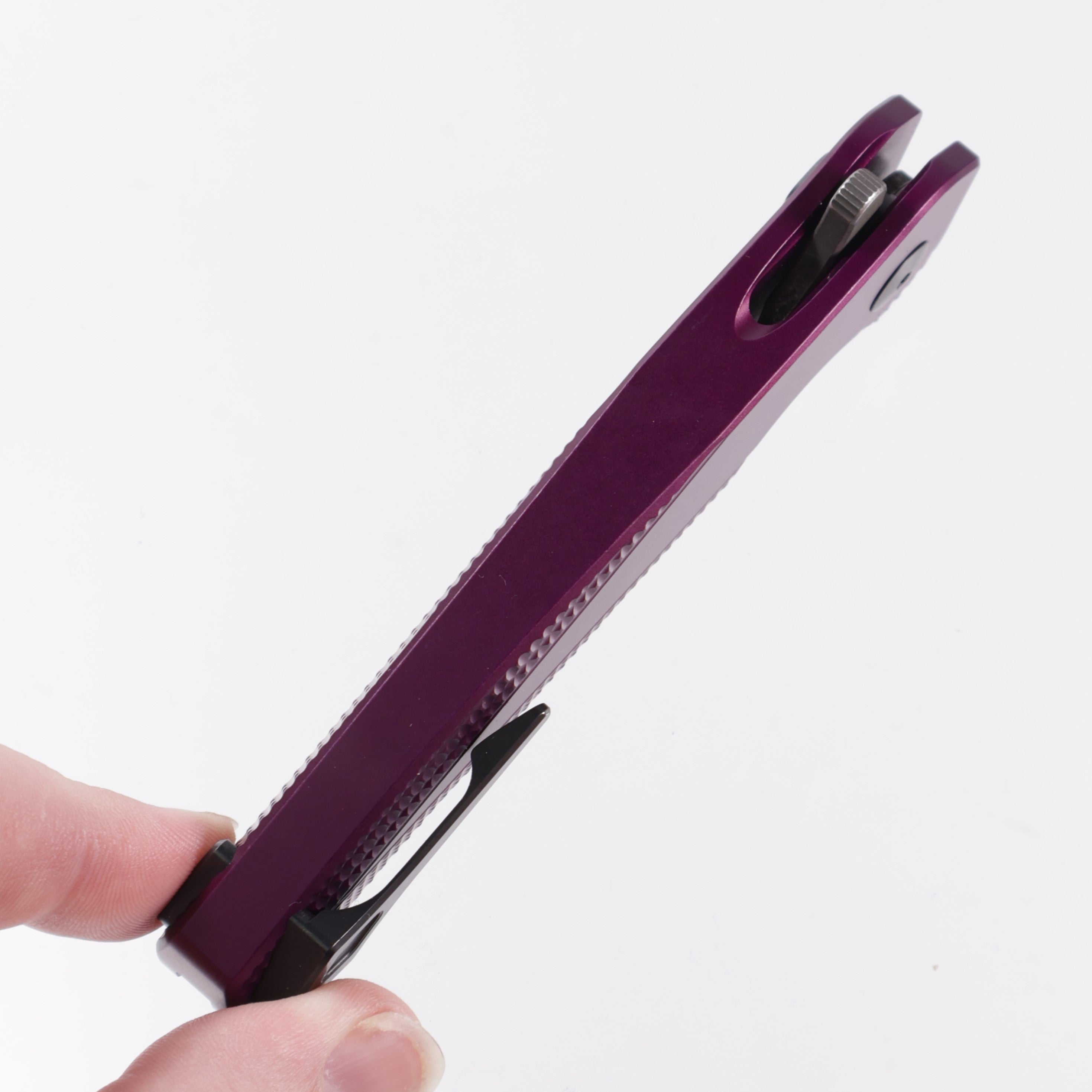 Dead Reckon Knives Ridgeback - Aluminum Purple, Modified Blade Shape, Series 2, Body 1, Magnacut, Button Lock, Dark Stonewash