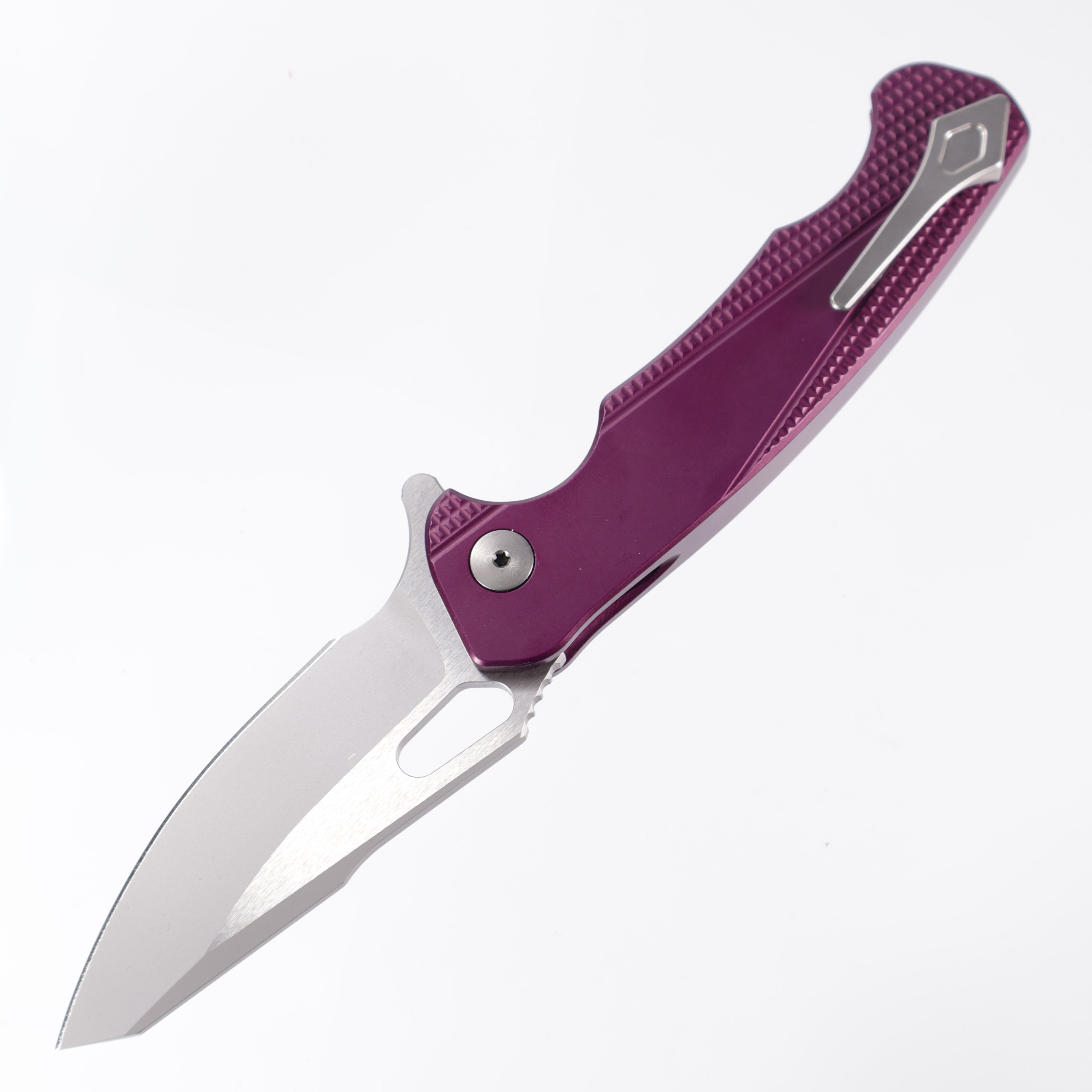 Dead Reckon Knives Ridgeback - Aluminum Purple, Modified Blade Shape, Series 2, Body 1, Magnacut, Button Lock, Glass Bead Finish